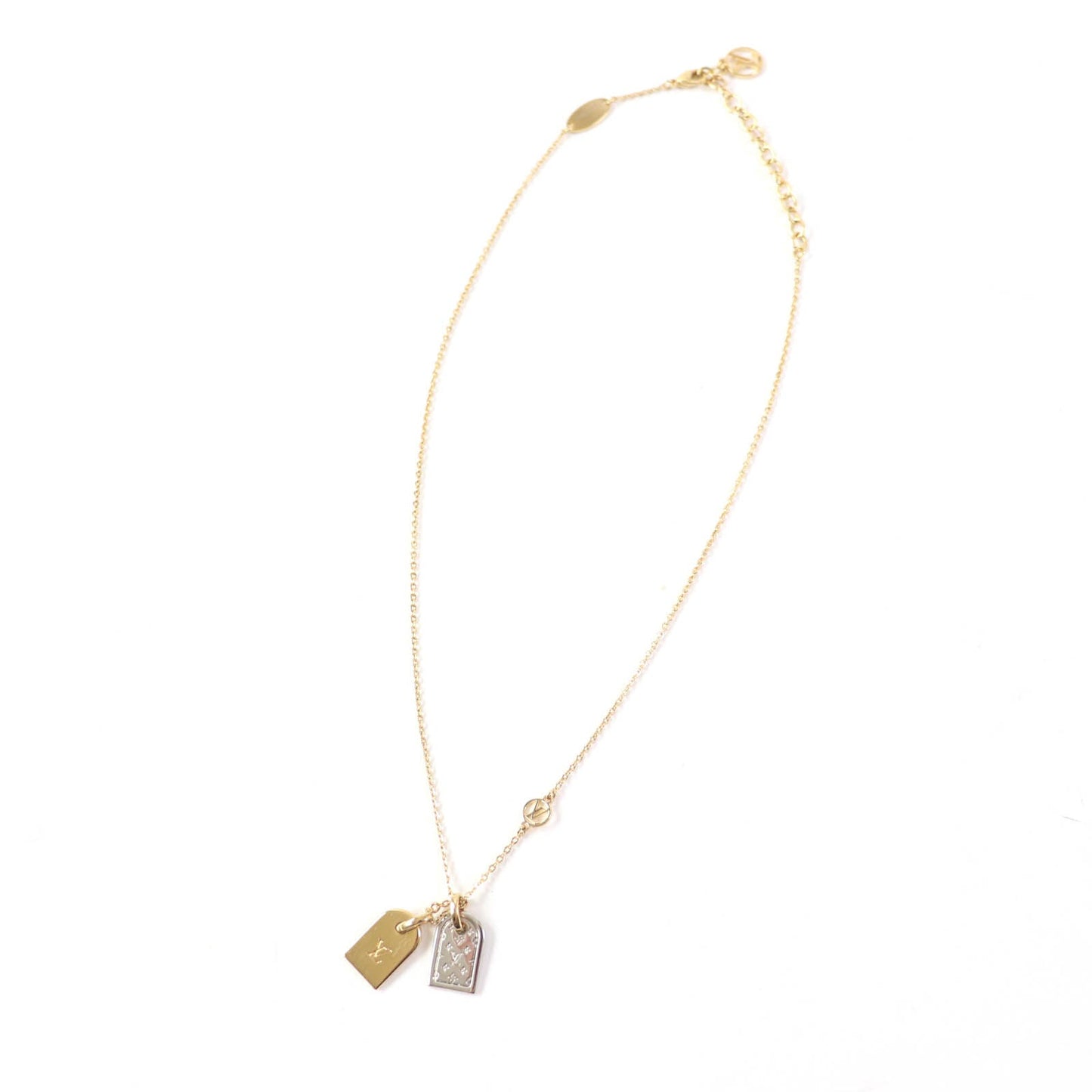 LOUIS VUITTON Necklace M63141 metal Gold silver Miniature Name Tag Monogram Necklace nanogram