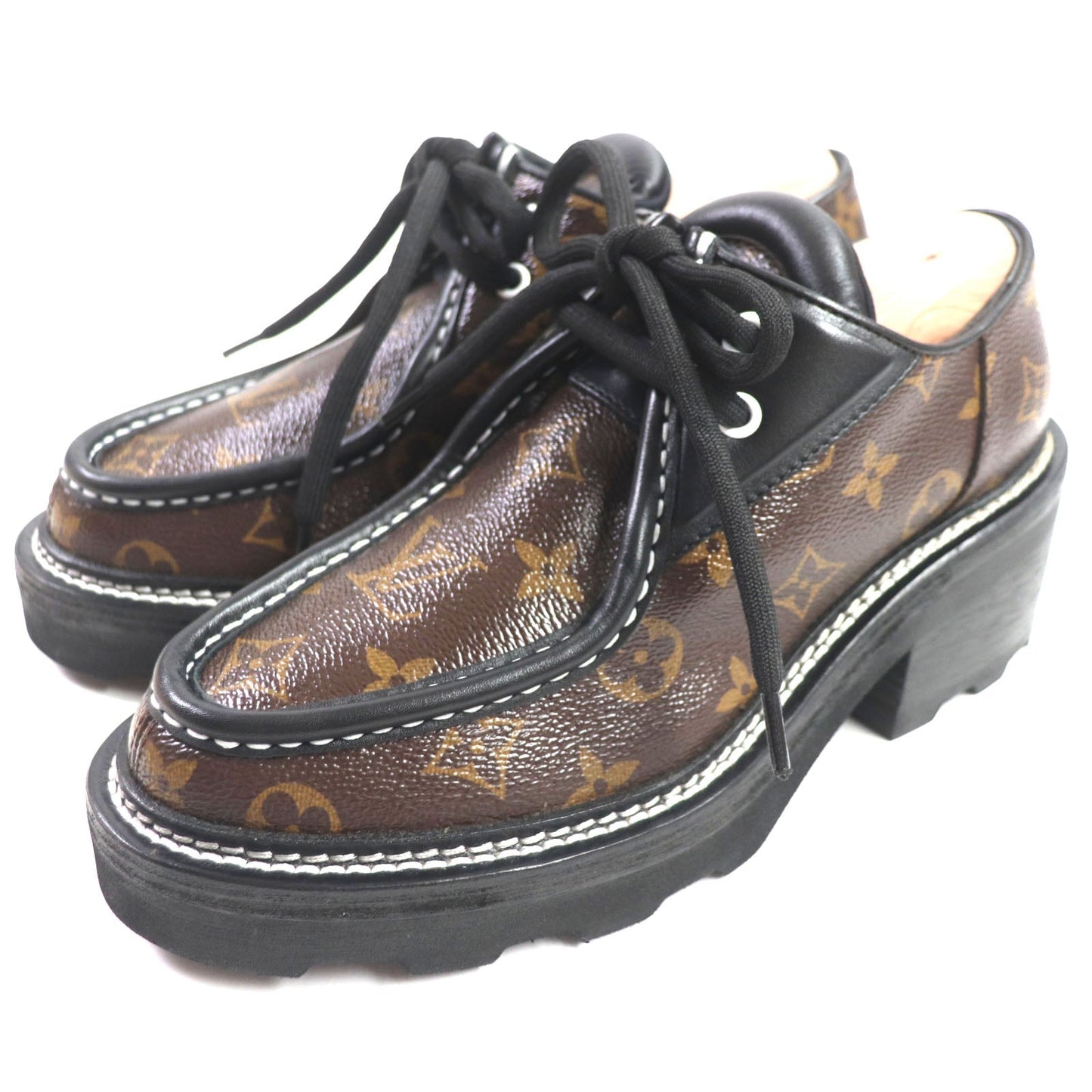 LOUIS VUITTON Leather shoes leather Brown black Bobble Line Derby 38