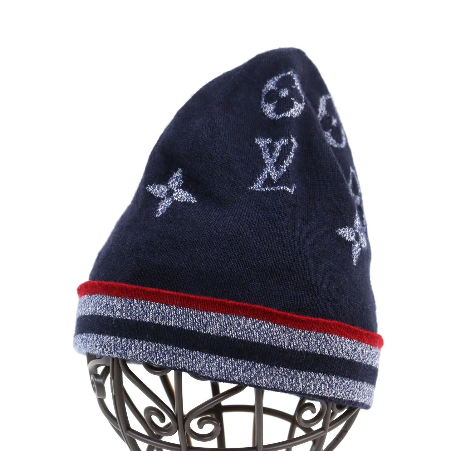 LOUIS VUITTON Knit cap M76027 wool Navy type Bonnet Monogram Stripes Beanie Bonnet Monogram Stripes Beanie
