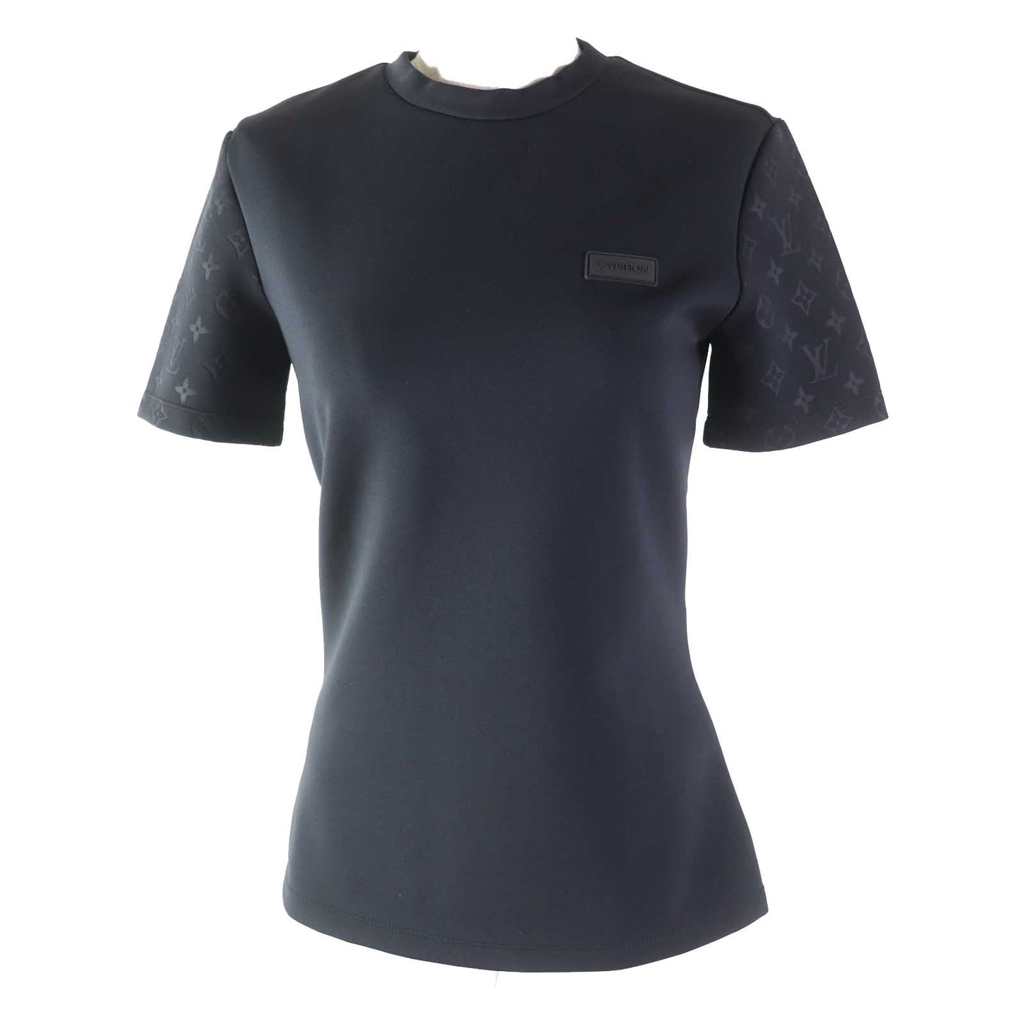 LOUIS VUITTON Short sleeve T-shirt 1AAB27 Outer material: 72% nylon, Outer material: 28% polyurethane, Other: 100% polyvinyl chloride black Embossed monogram sleeve T-shirt Women S