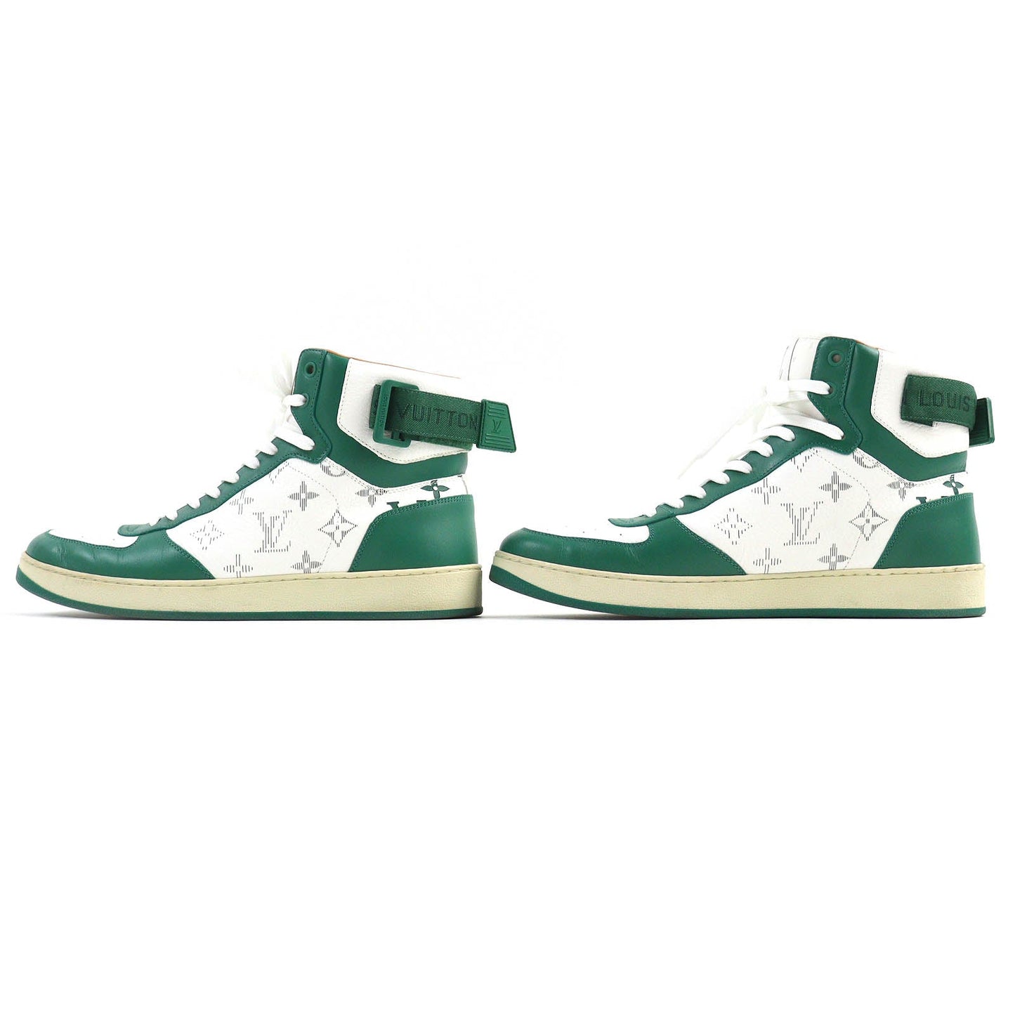 LOUIS VUITTON High cut sneakers leather Green white Rivoli line 8