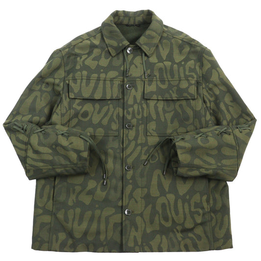 LOUIS VUITTON Long sleeve shirt HOB02E wool khaki camouflage overshirt LV Laced Wool Overshirt 50