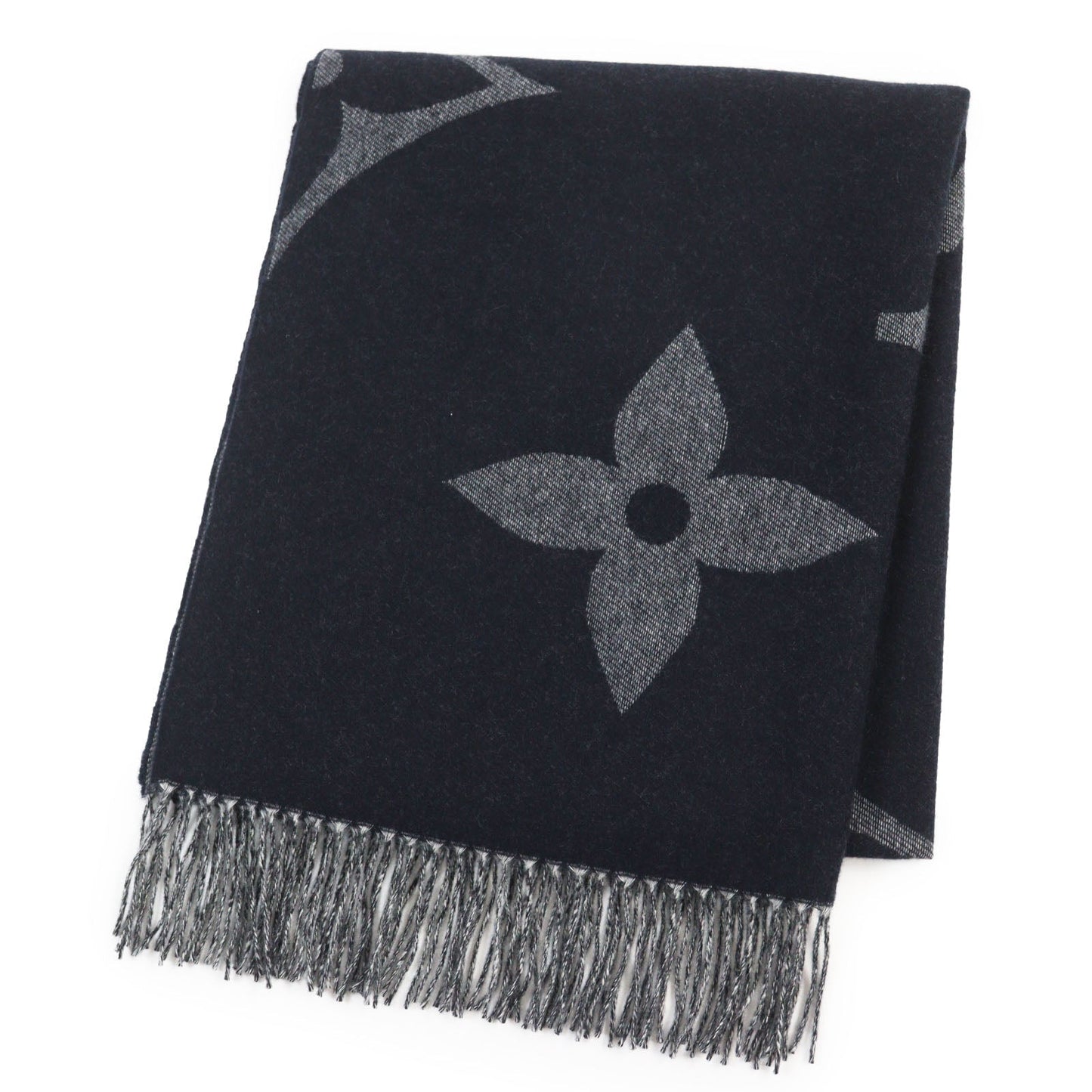 LOUIS VUITTON Scarf M77950 cashmere Navy Monogram Giant