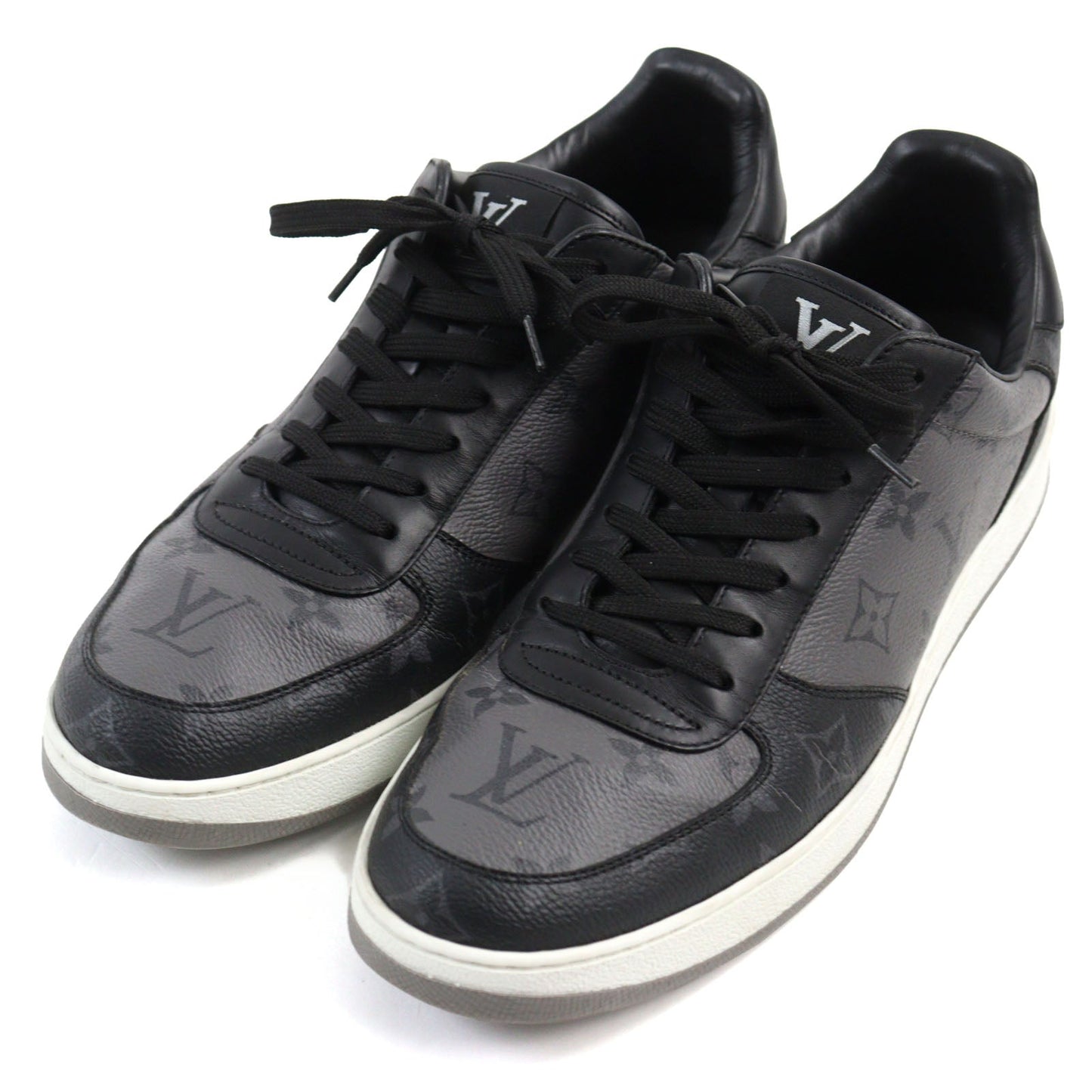 LOUIS VUITTON sneakers leather Black Grey Rivoli line 7.5