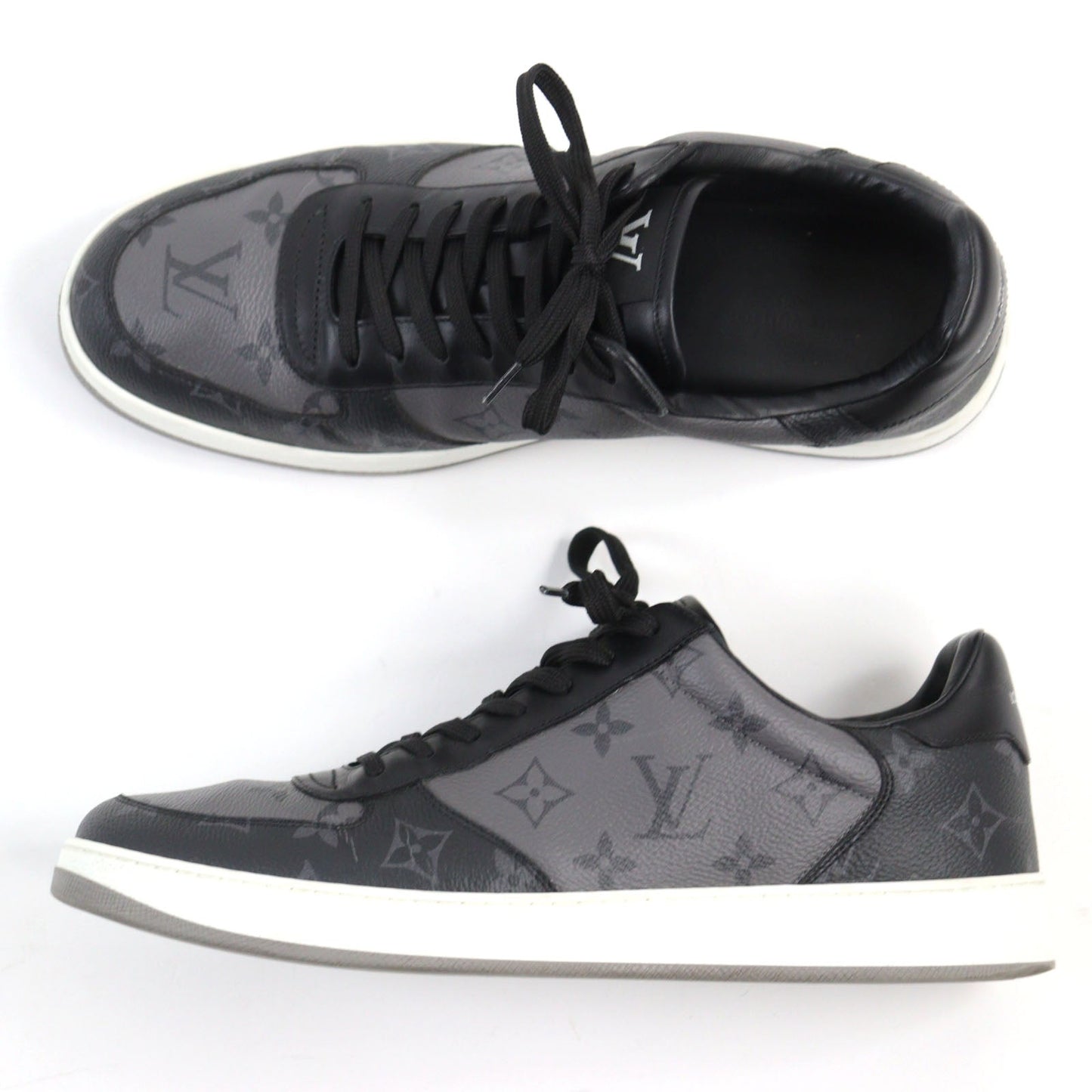 LOUIS VUITTON sneakers leather Black Grey Rivoli line 7.5