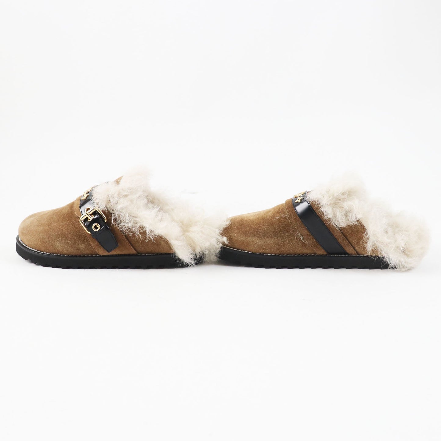 LOUIS VUITTON Sandals Suede leather Brown beige Winter brake lines 37