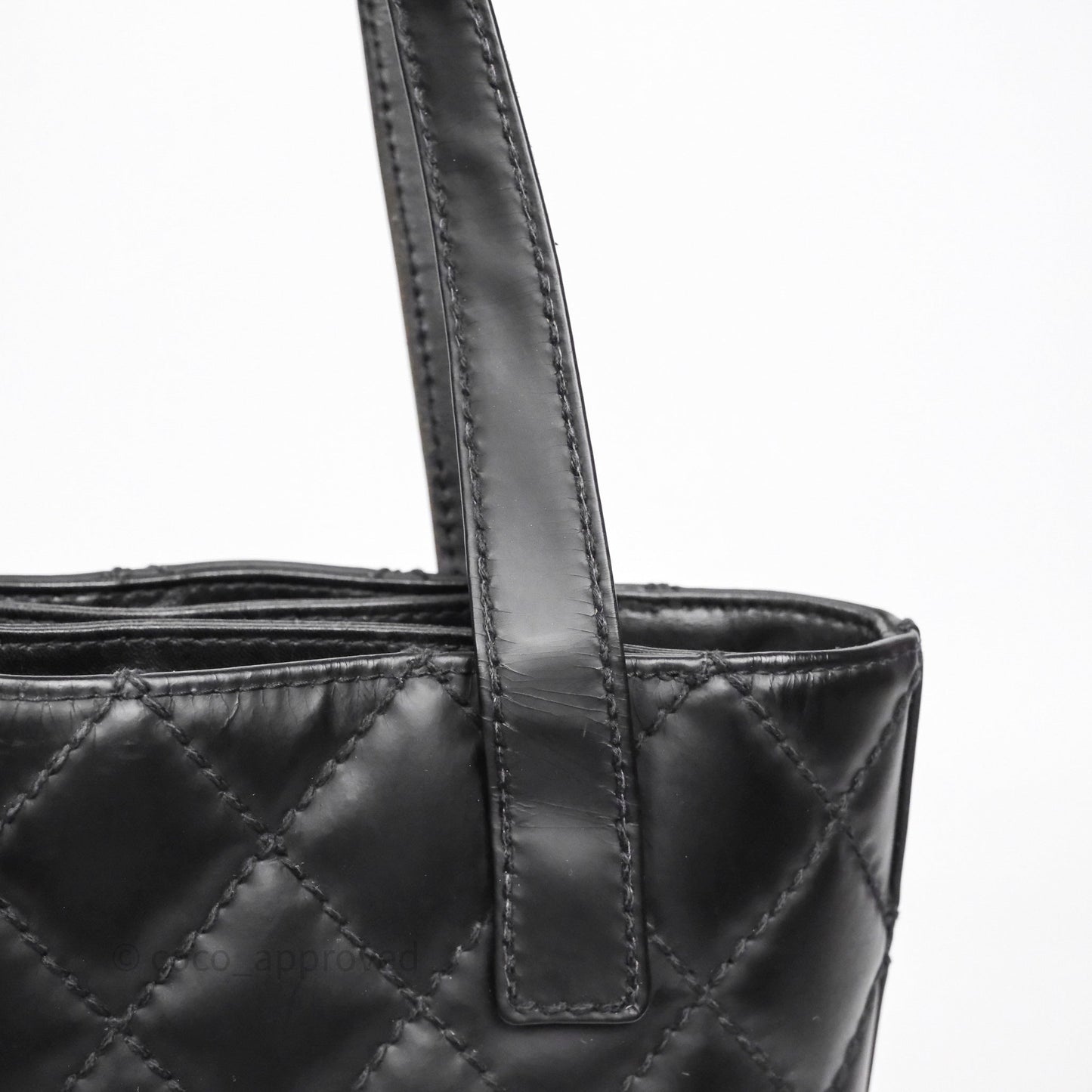 Chanel Vintage Quilted CC Tote Bag Matte Black Calfskin Gold Hardware