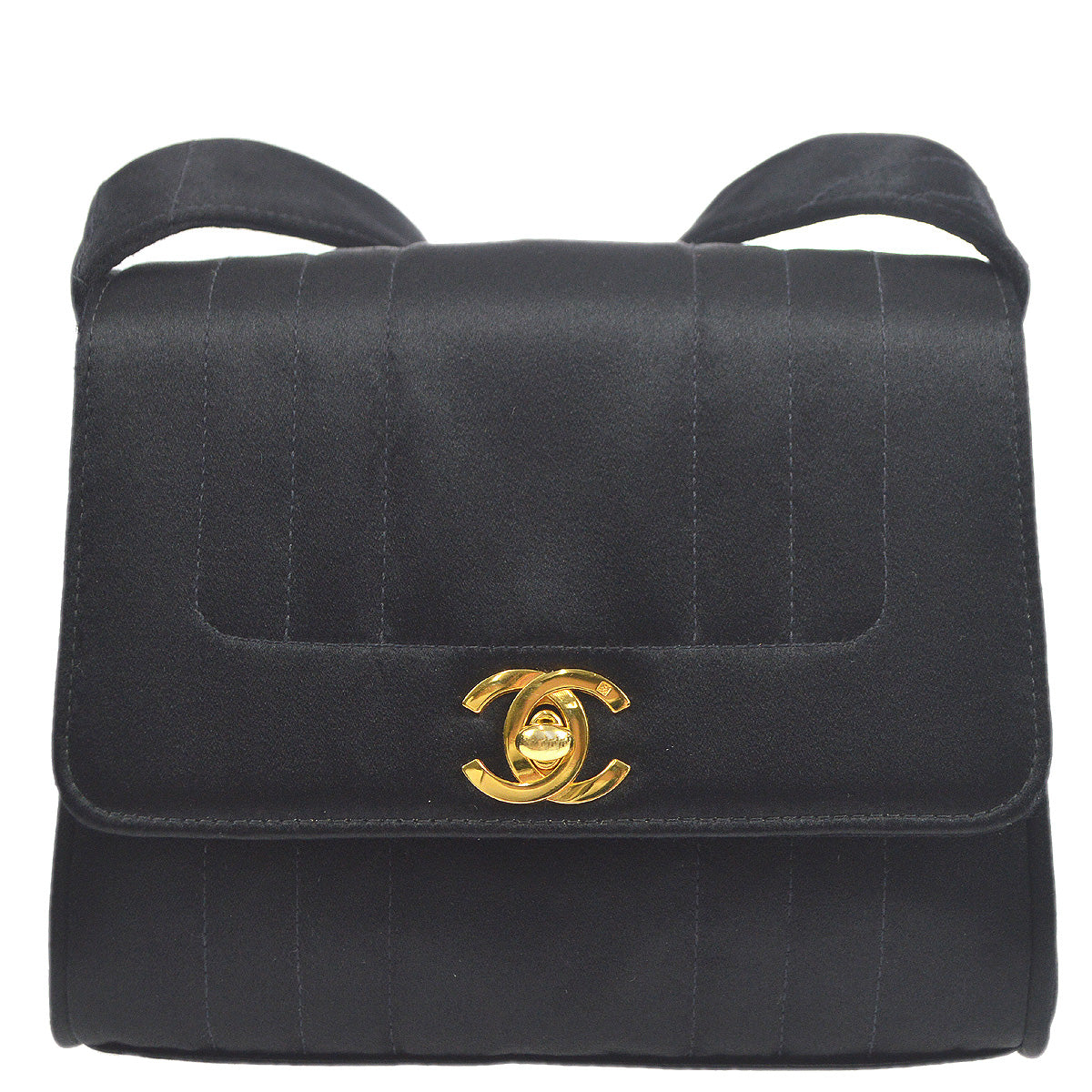Luxury Chanel 1991-1994  Black Satin Straight Flap Mademoiselle Shoulder Bag