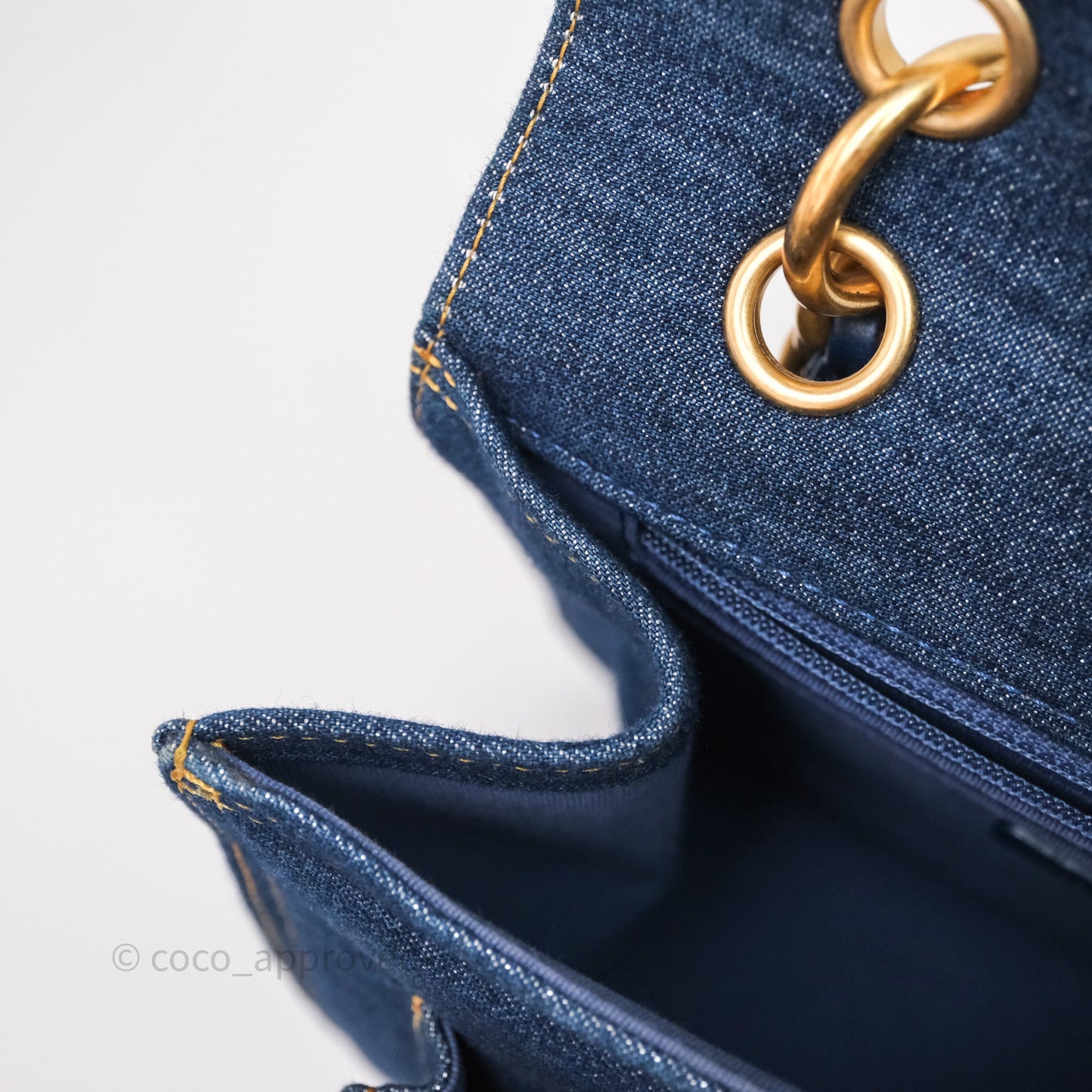 Chanel Square Flap Bag Denim Aged Gold Hardware