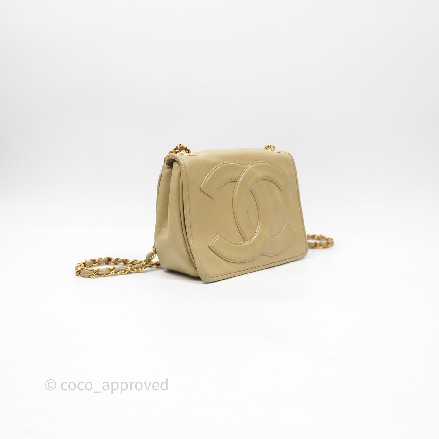 Chanel Vintage CC Flap Bag Beige Lambskin Gold Hardware