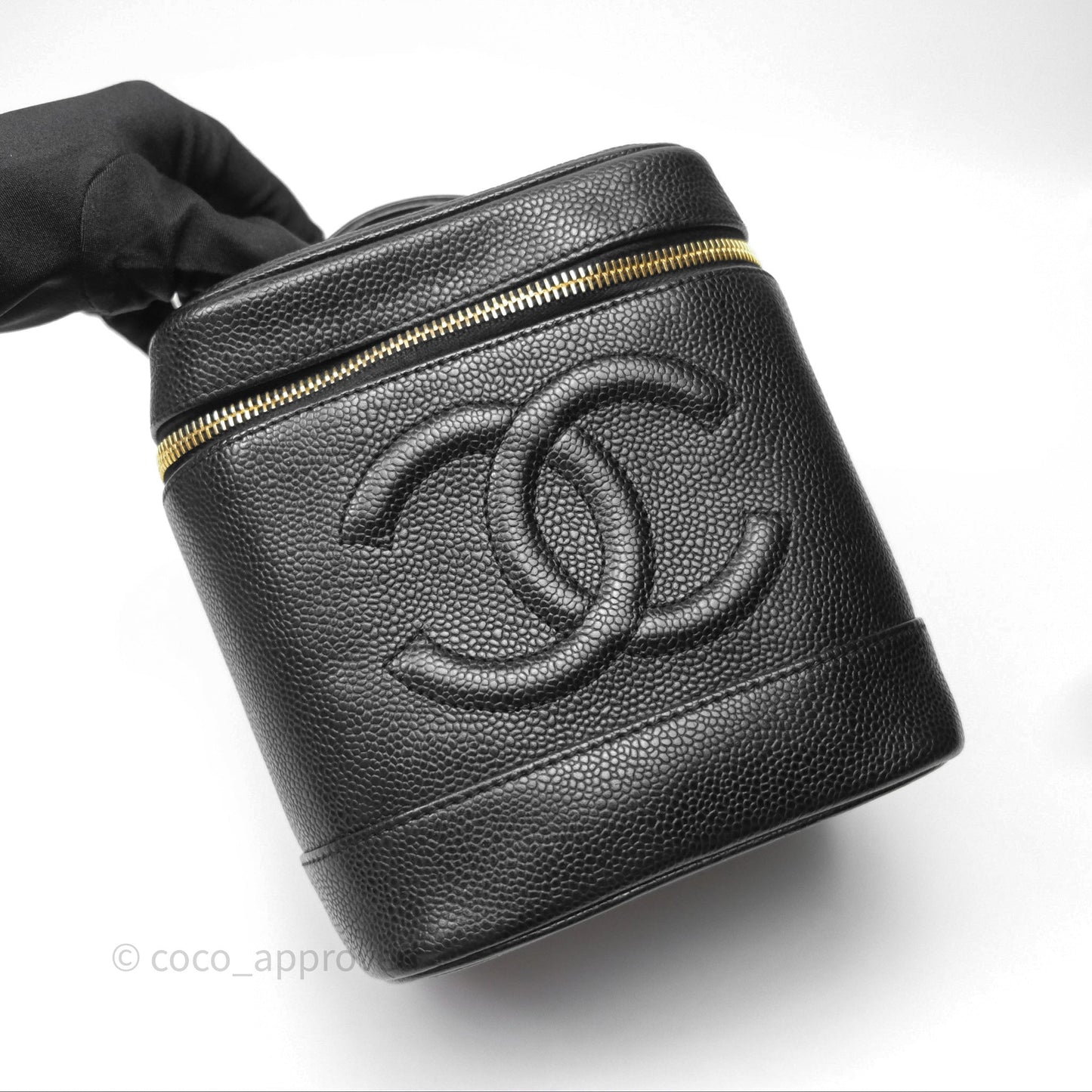 Chanel Vintage Vanity Case Black Caviar Gold Hardware
