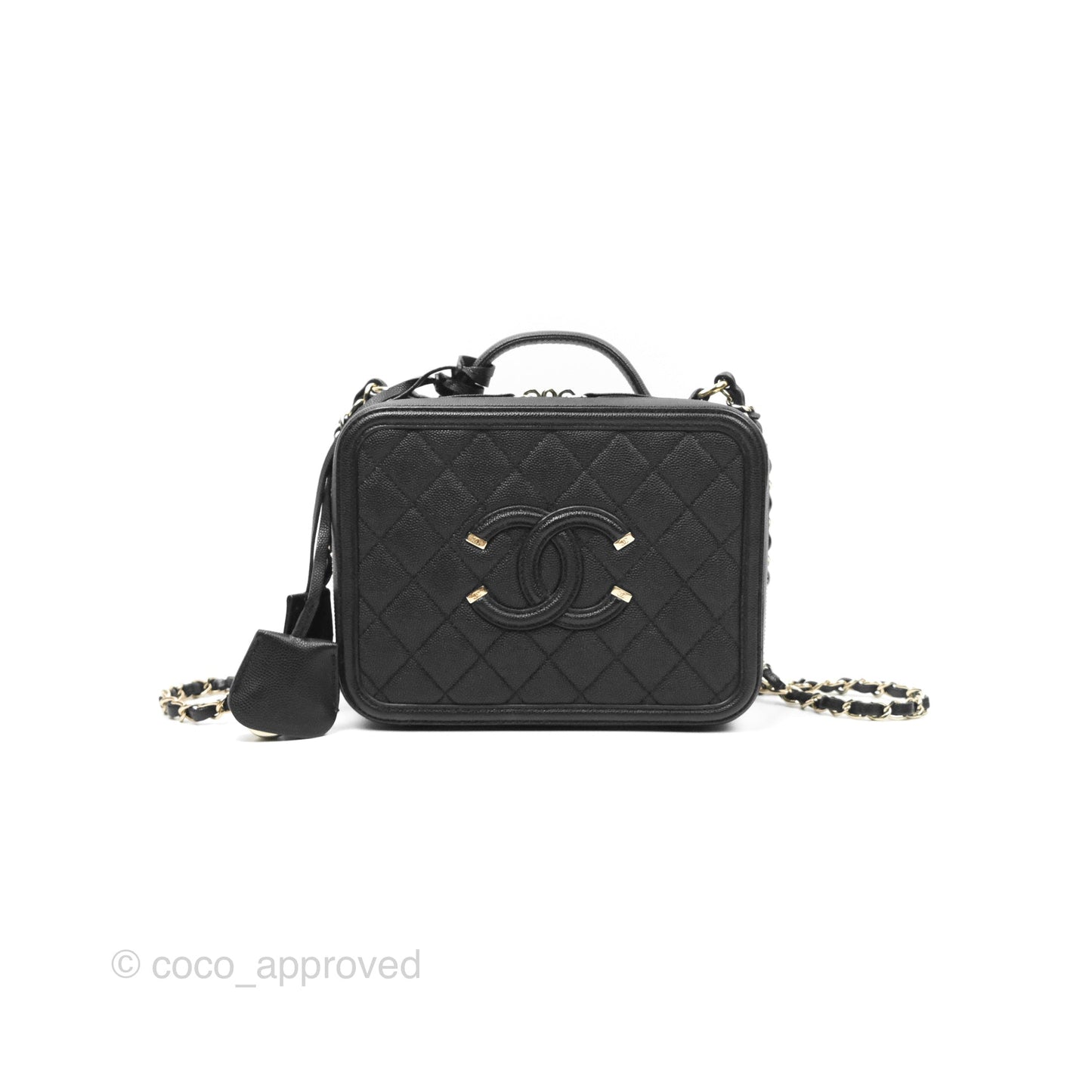 Chanel Quilted Medium CC Filigree Vanity Case Black Caviar Gold Hardware