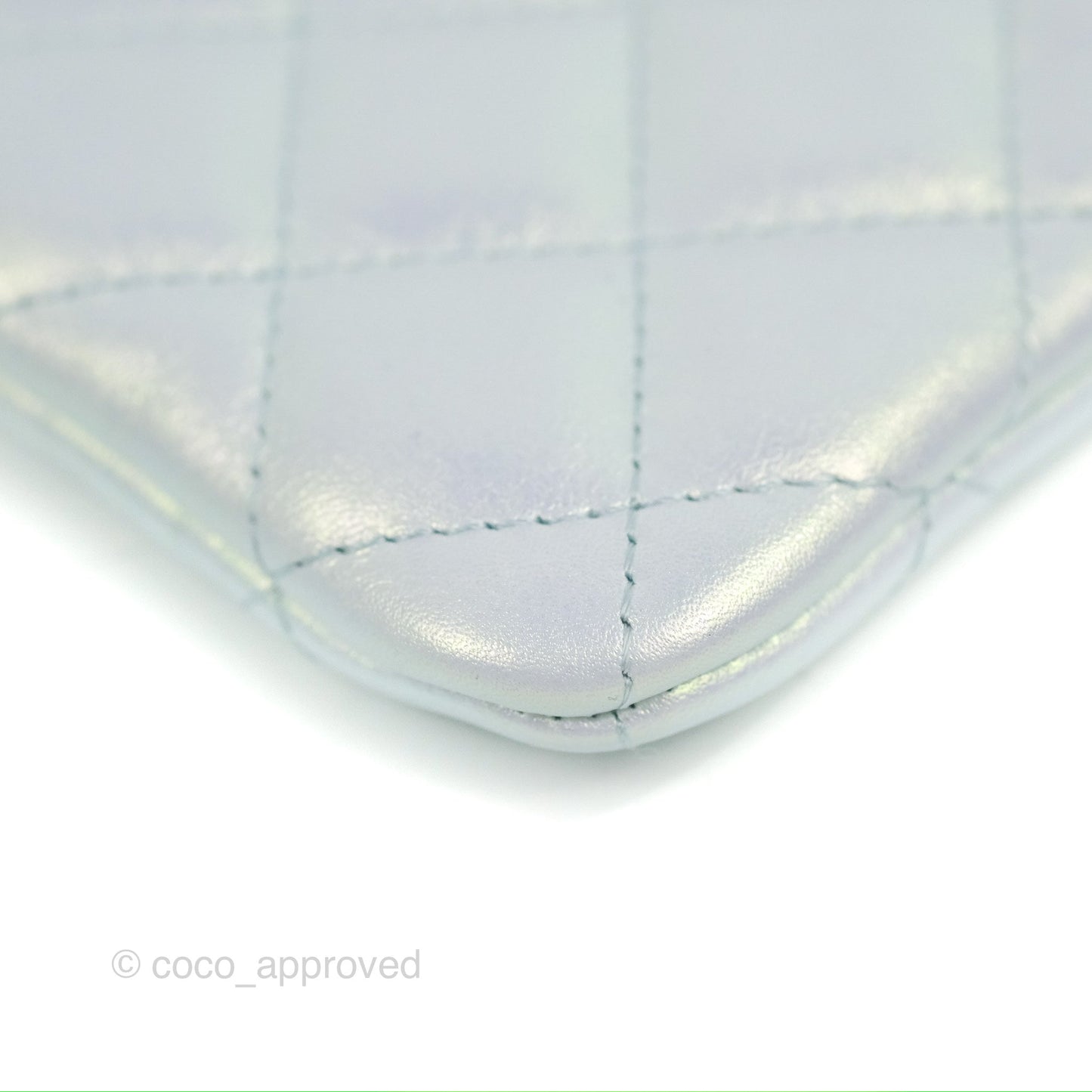 Chanel Quilted Mini O Case Iridescent Icy Blue Calfskin Silver Hardware