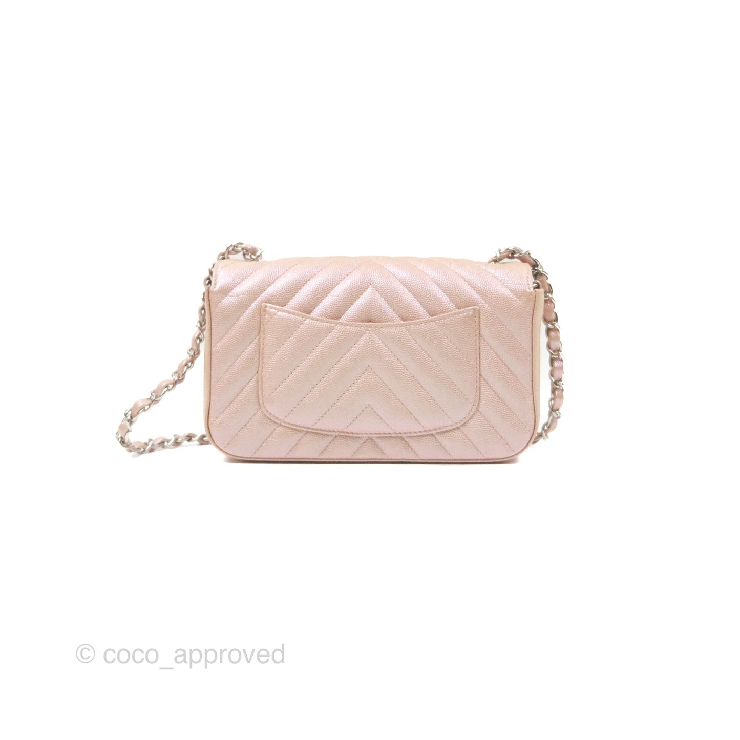 Chanel Chevron Mini Rectangular Flap Iridescent Rose Gold Caviar Ruthenium Hardware 17B