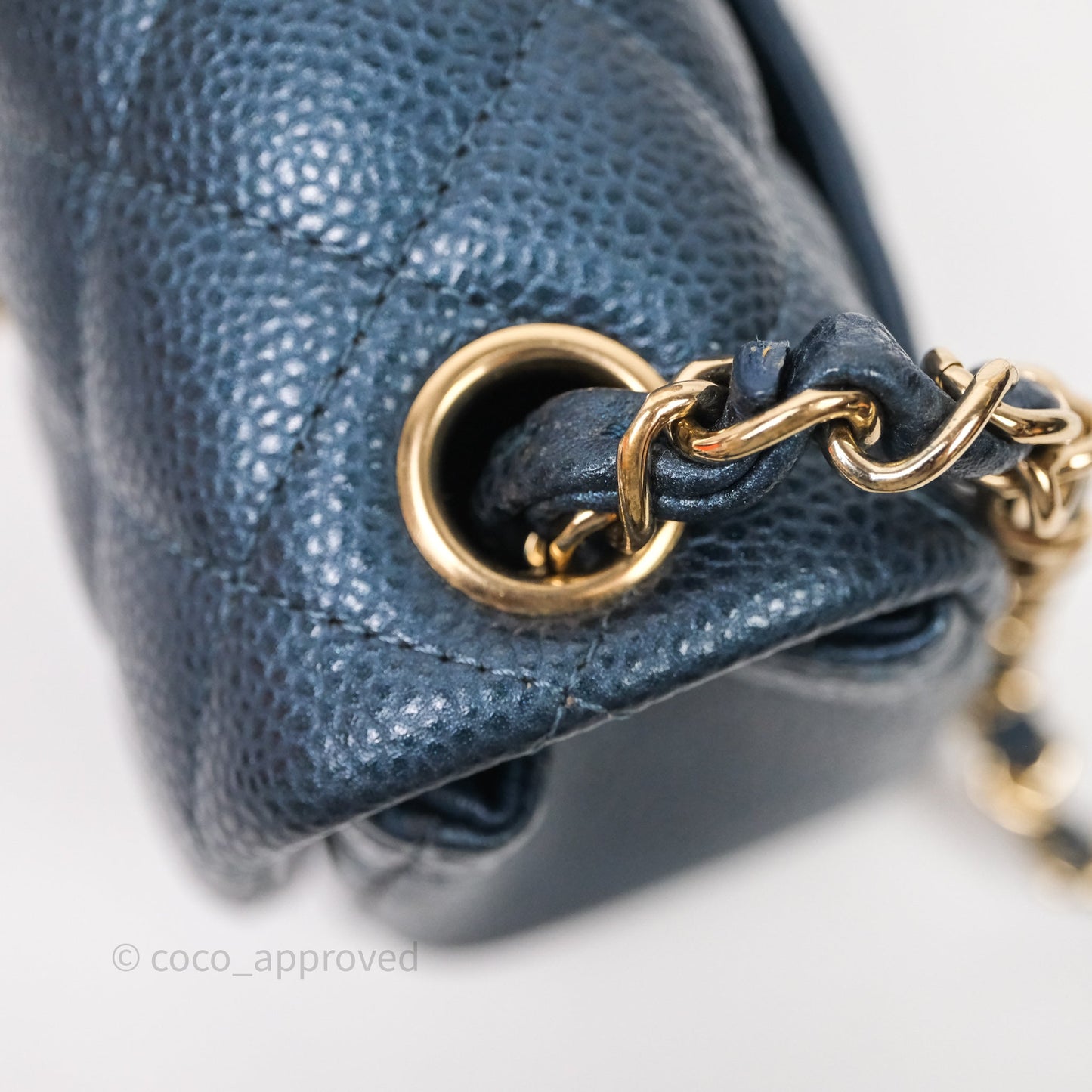 Chanel Quilted Mini Square Iridescent Navy Caviar Gold Hardware