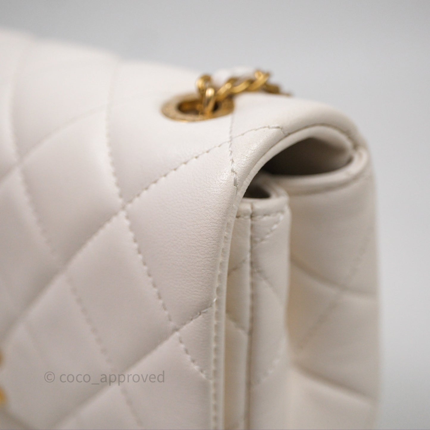 Chanel Flap Bag with Pearl Chain Ivory White Aged Gold Hardware 25P