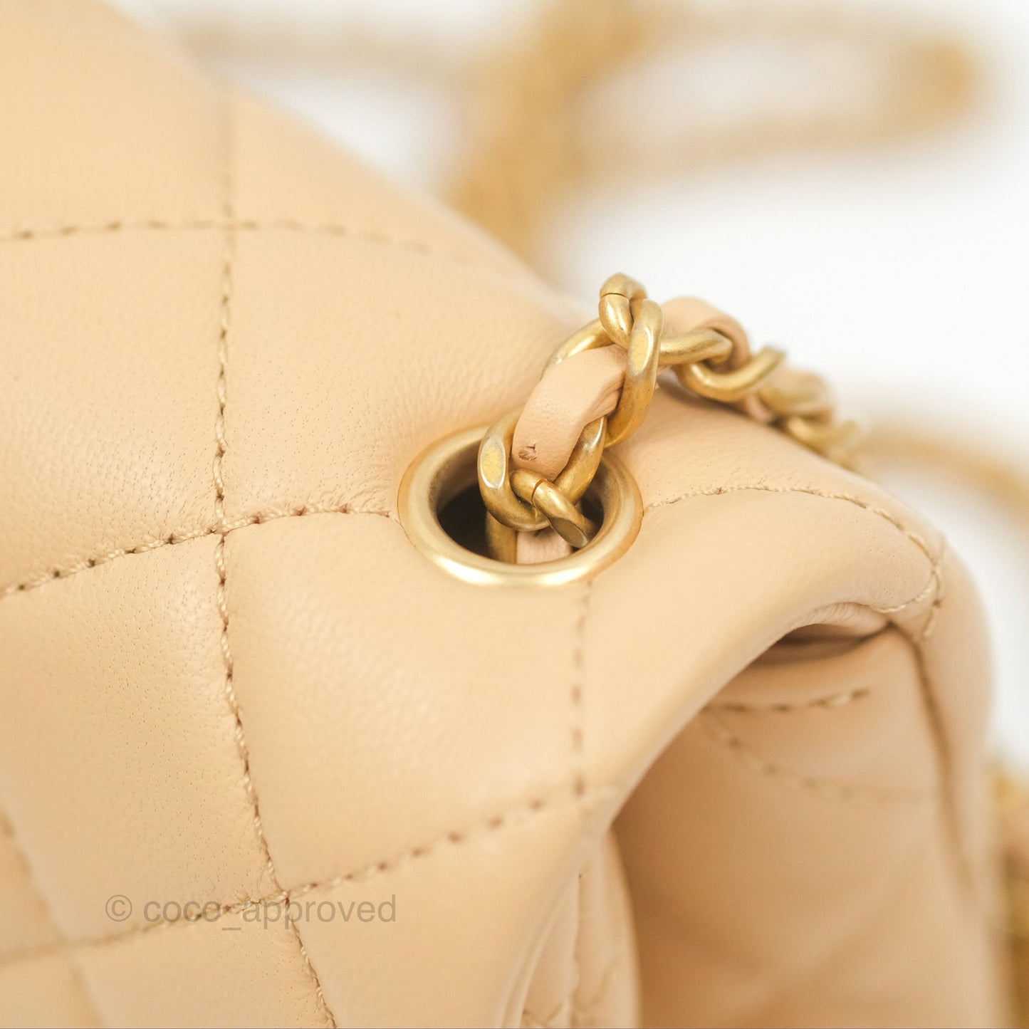 Chanel Pearl Crush Mini Rectangular Beige Lambskin Aged Gold Hardware