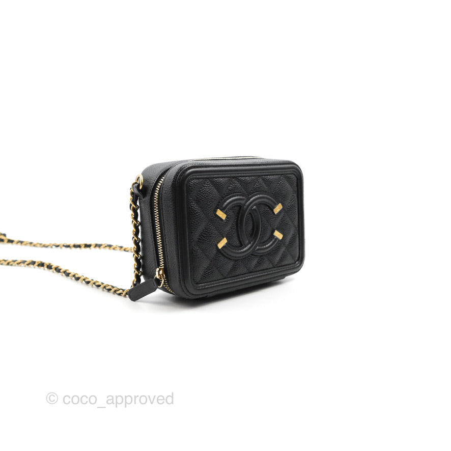 Chanel CC Filigree Vanity Clutch With Chain Caviar Black Aged Gold Hardware