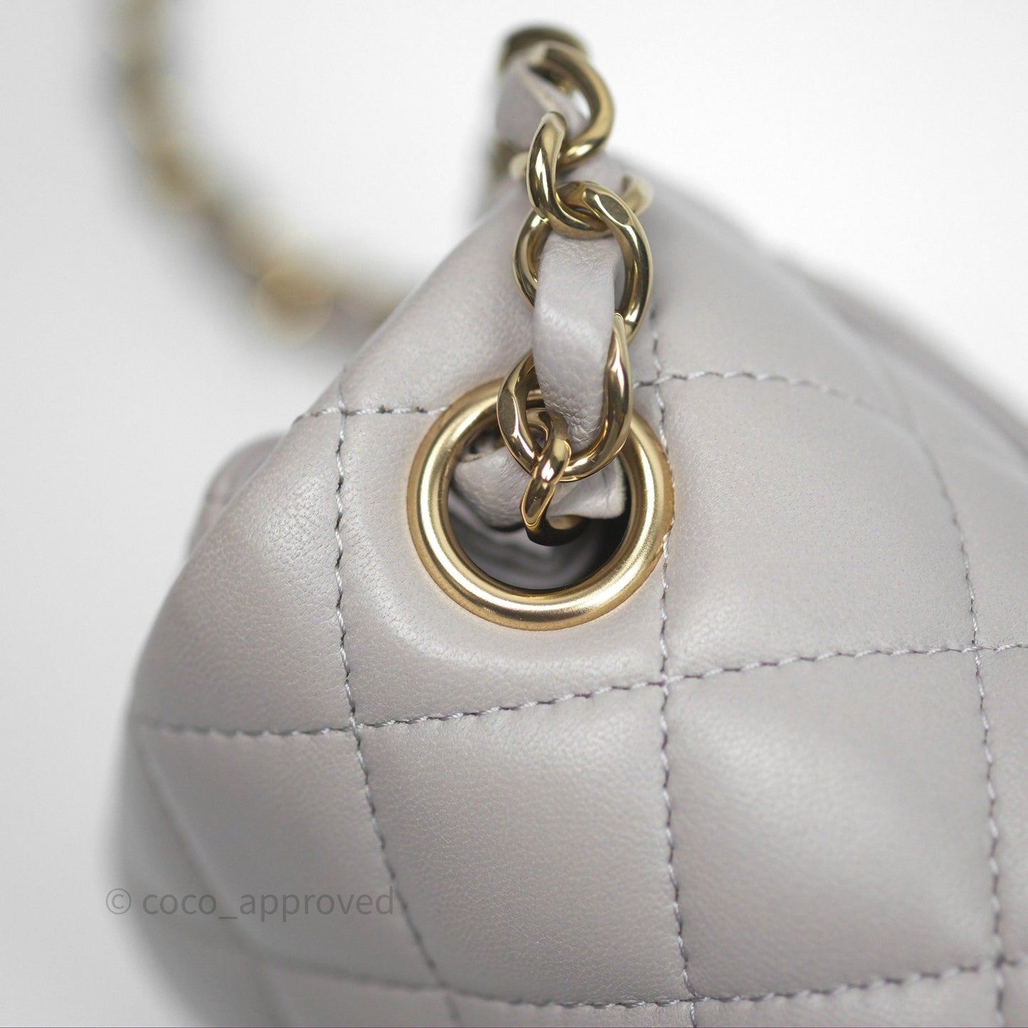 Chanel Mini Square Flap Quilted Light Grey Lambskin Gold Hardware