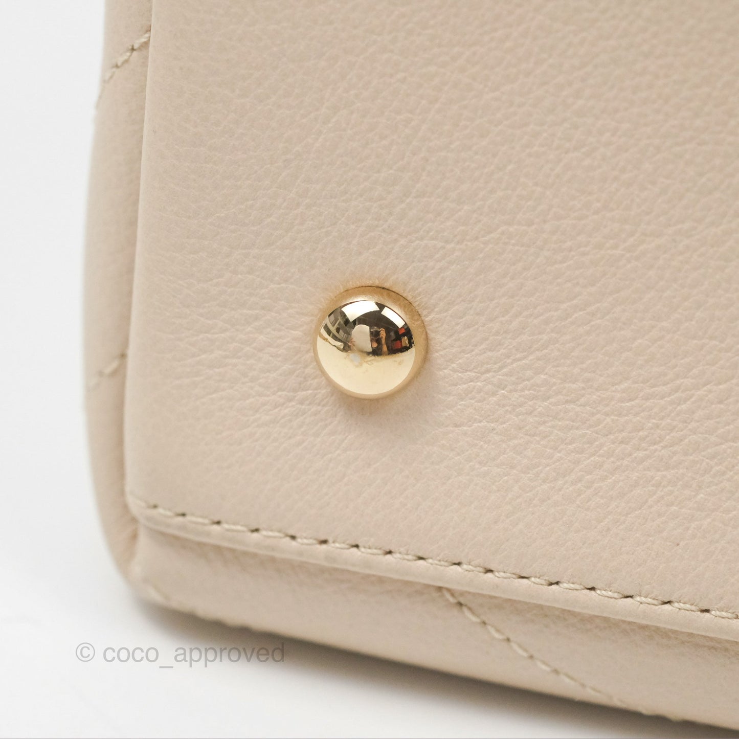 Chanel Large Chevron Chic Top Handle Bag Light Beige Grained Calfskin Gold Hardware