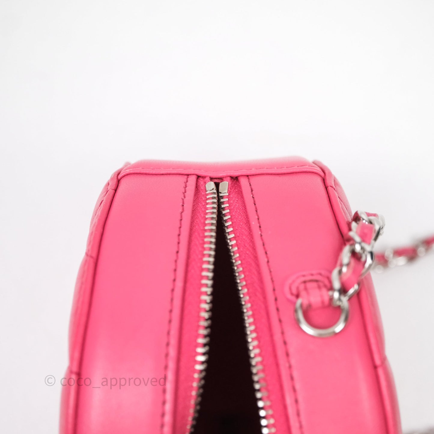 Chanel Quilted Round Clutch With Chain Dark Pink Lambskin Gold Hardware