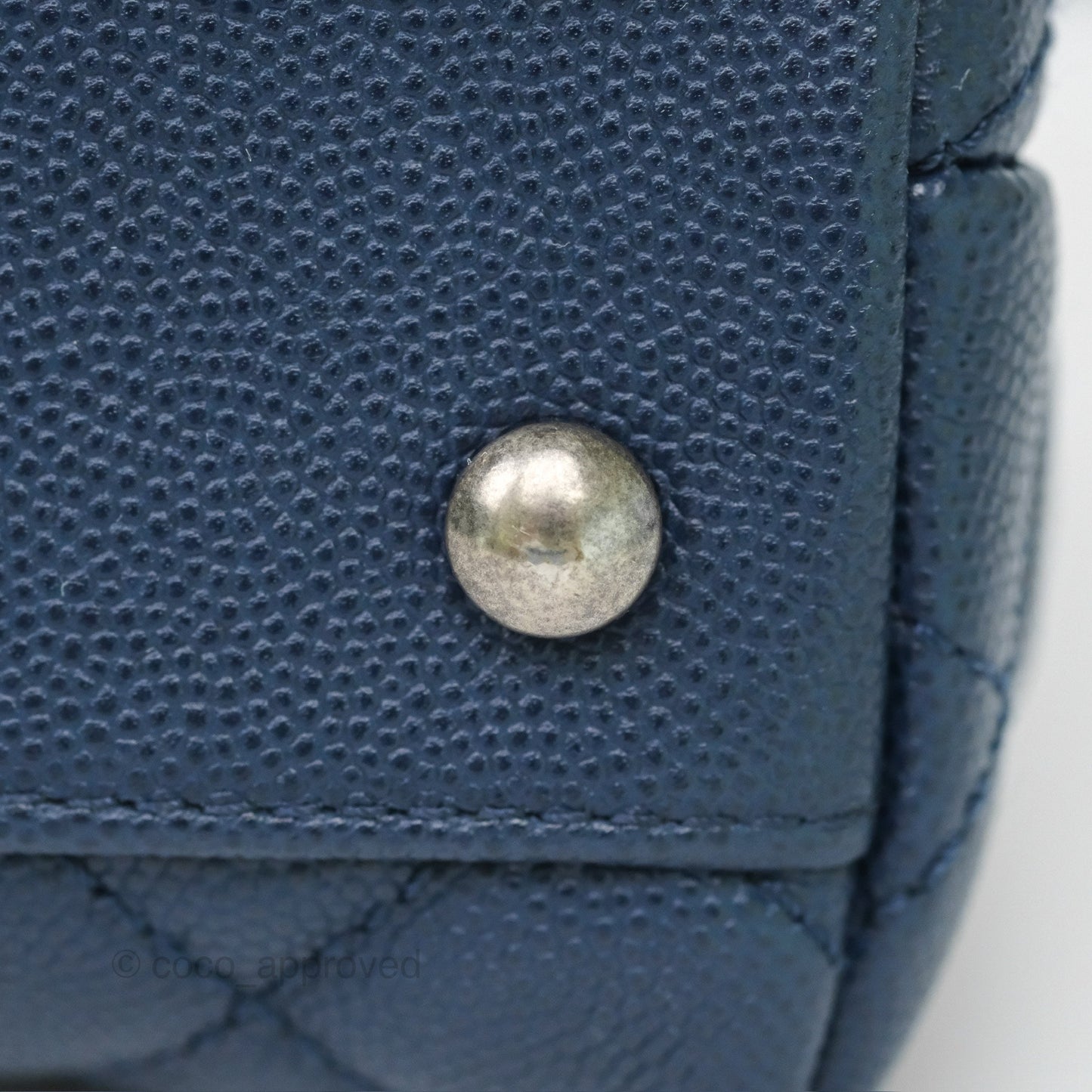 Chanel Small Coco Handle Navy Caviar Ruthenium Hardware Lizard Handle