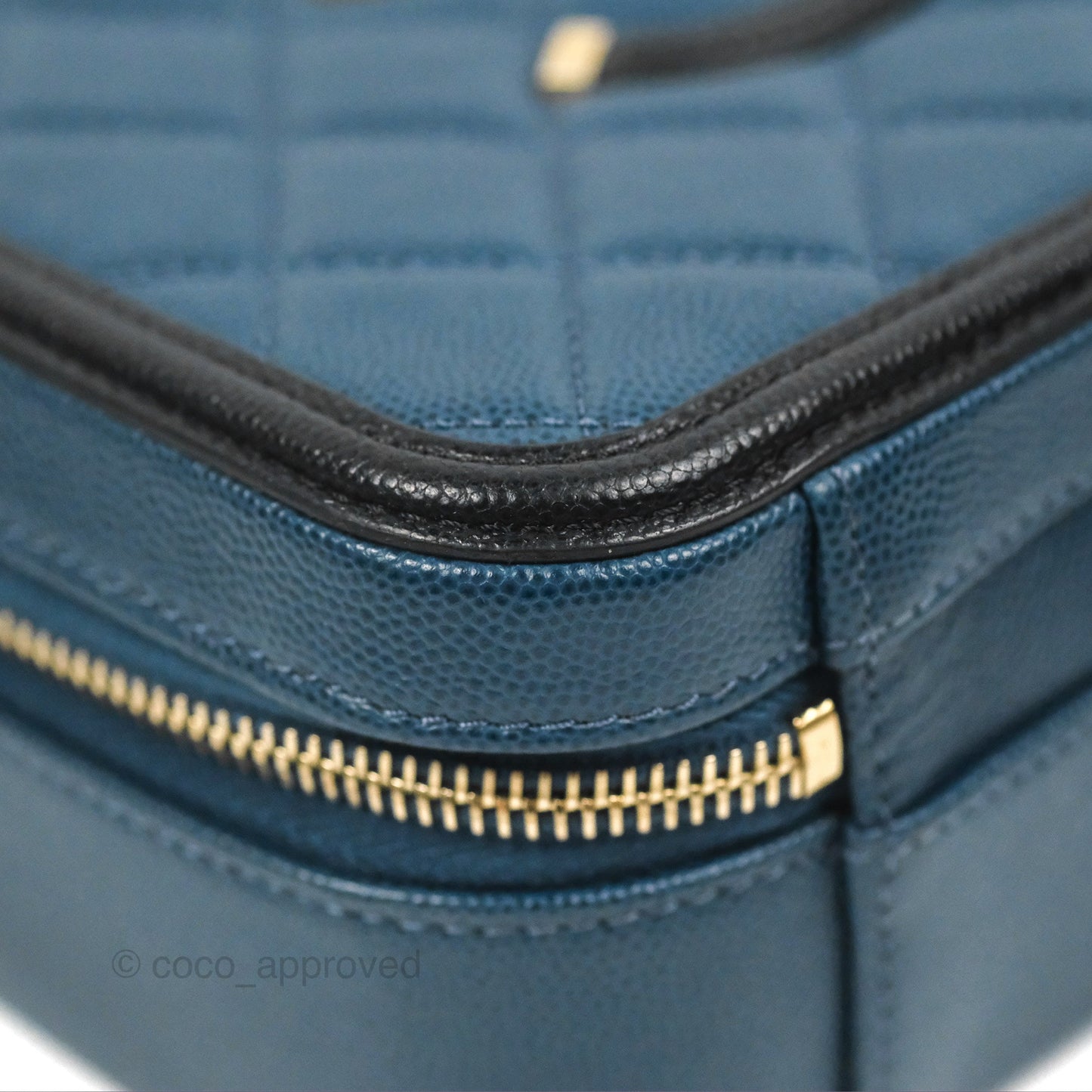 Chanel Quilted Medium CC Filigree Vanity Case Navy Black Caviar Aged Gold Hardware