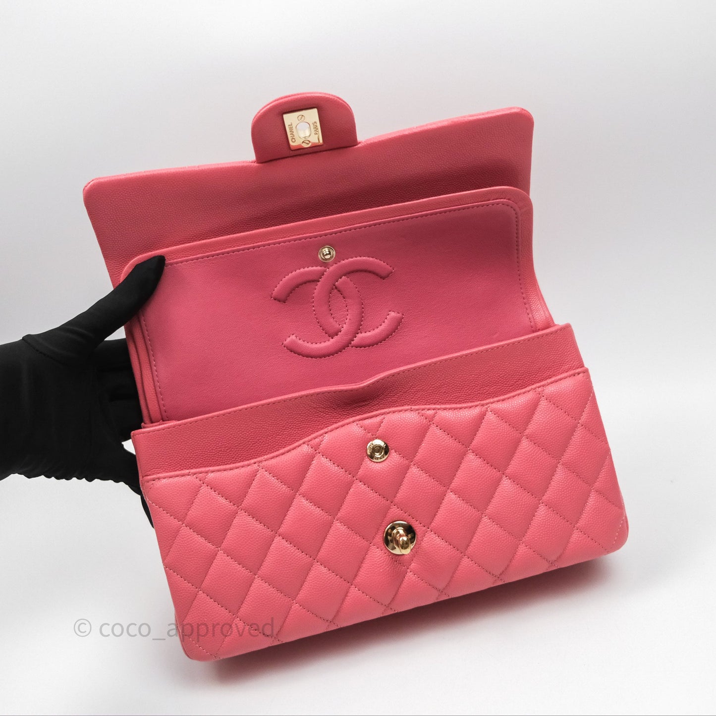 Chanel Classic M/L Medium Flap Quilted Pink Caviar Gold Hardware