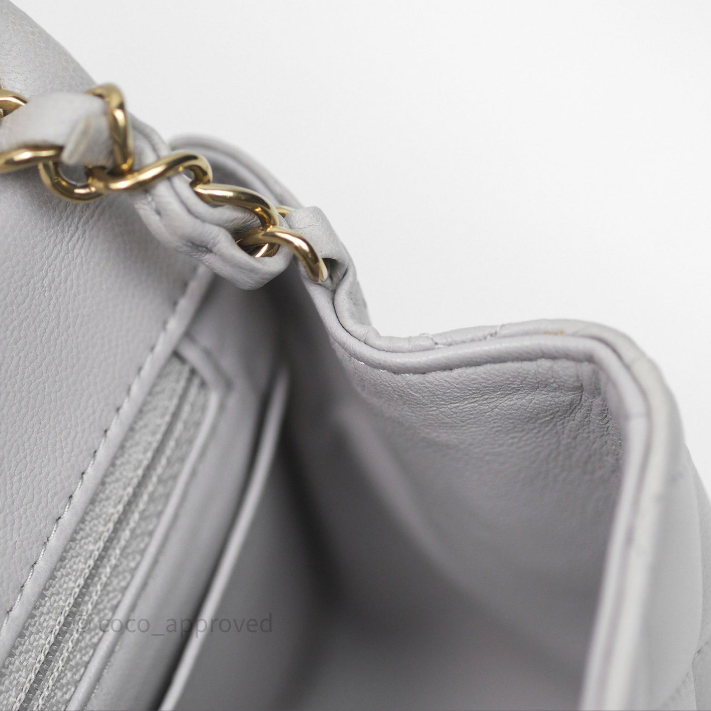 Chanel Mini Square Flap Quilted Light Grey Lambskin Gold Hardware