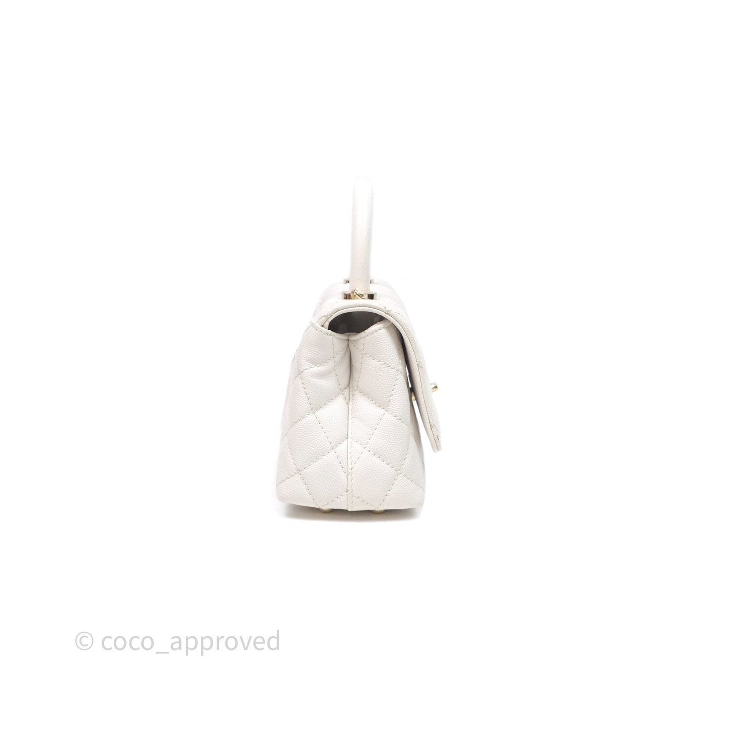 Chanel Mini Coco Handle Quilted White Caviar Gold Hardware