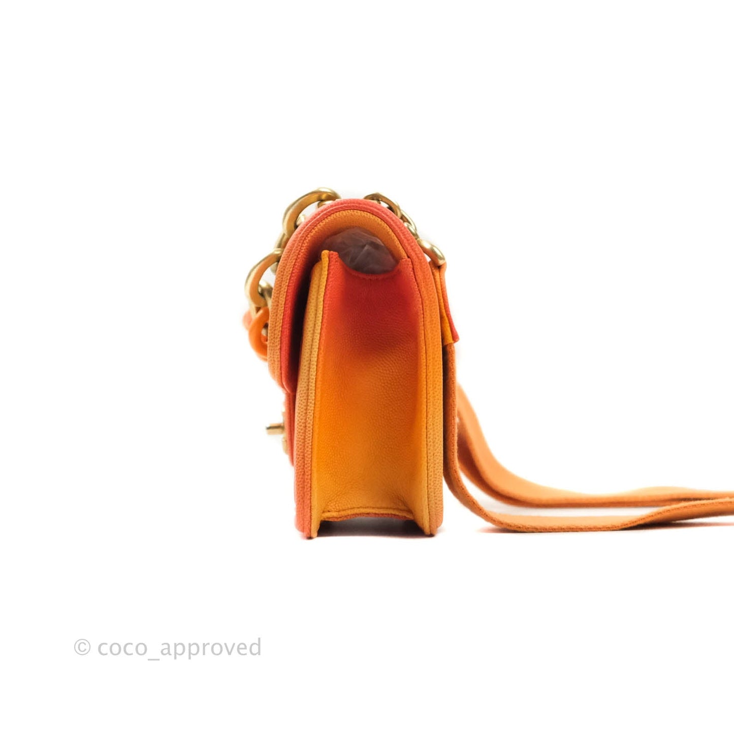 Chanel Quilted Sunset On The Sea Orange Flap Bag Caviar Aged Gold Hardware