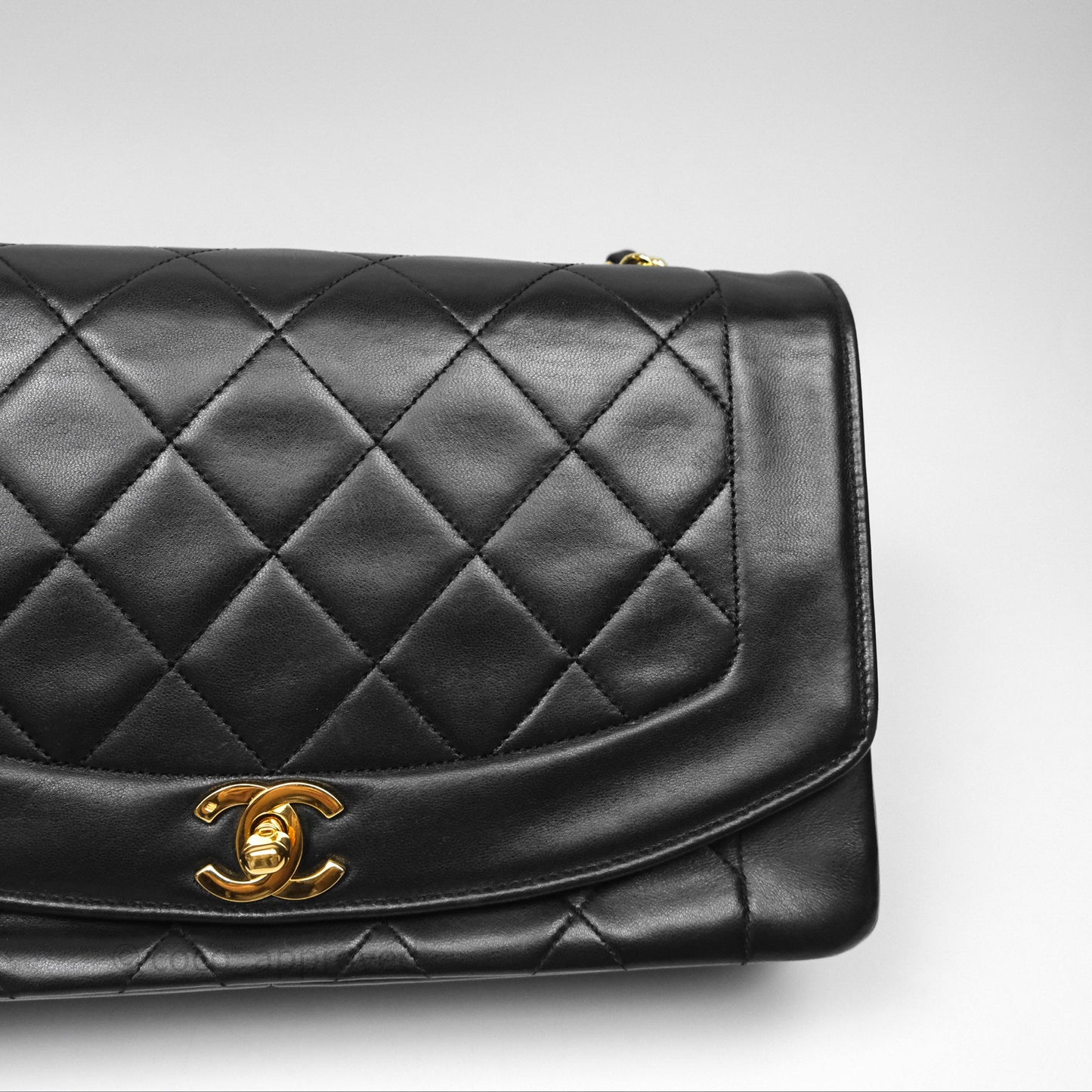Chanel Medium Vintage Quilted Classic Diana Flap Bag Black Lambskin 24K Gold Hardware