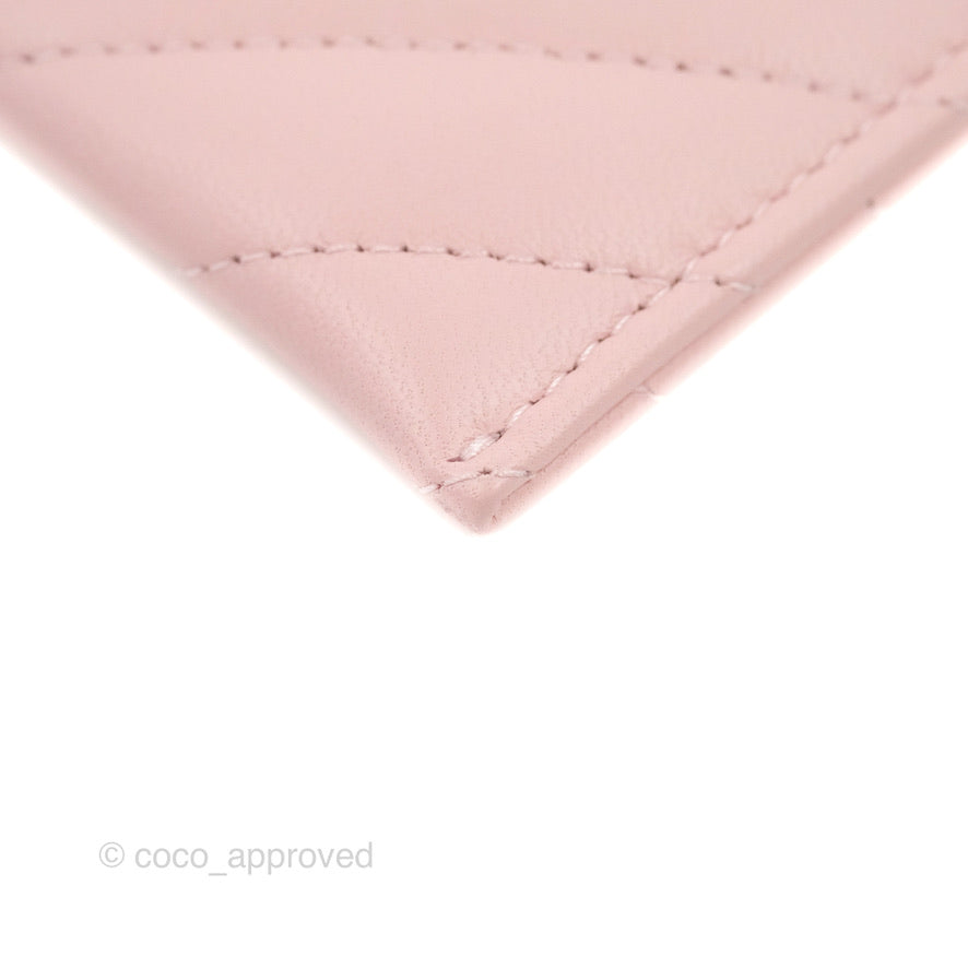 Chanel Chevron Classic Flat Card Holder Pink Lambskin Silver Hardware