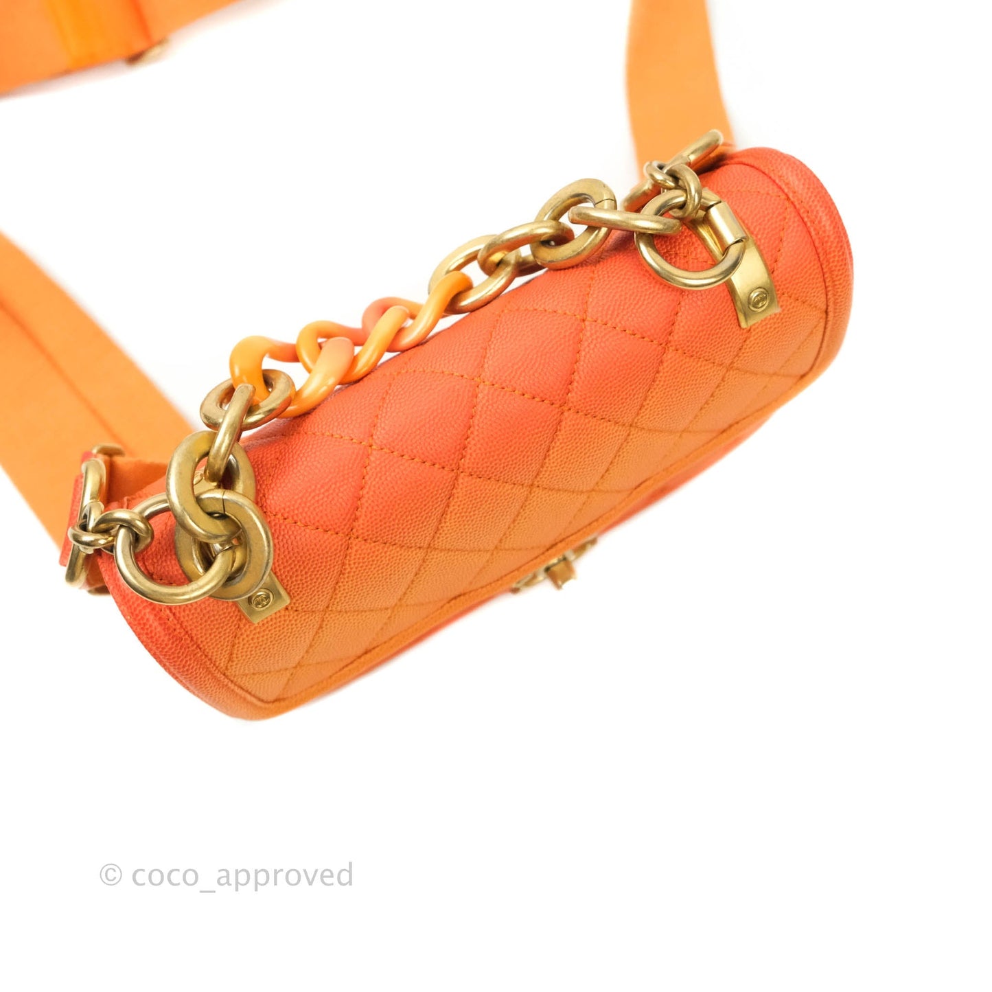 Chanel Quilted Sunset On The Sea Orange Flap Bag Caviar Aged Gold Hardware