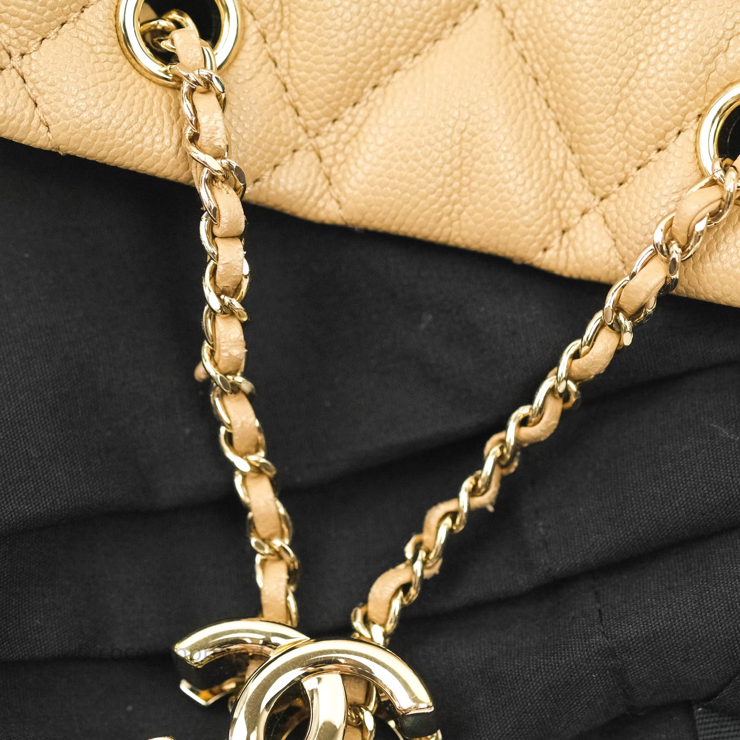 Chanel Caviar Quilted Rolled Up Bucket Drawstring Bag Beige Gold Hardware 19B