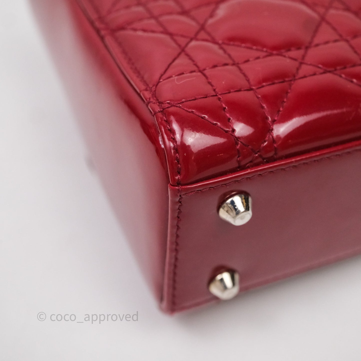Christian Dior Mini Lady Dior Red Patent Cannage Silver Hardware