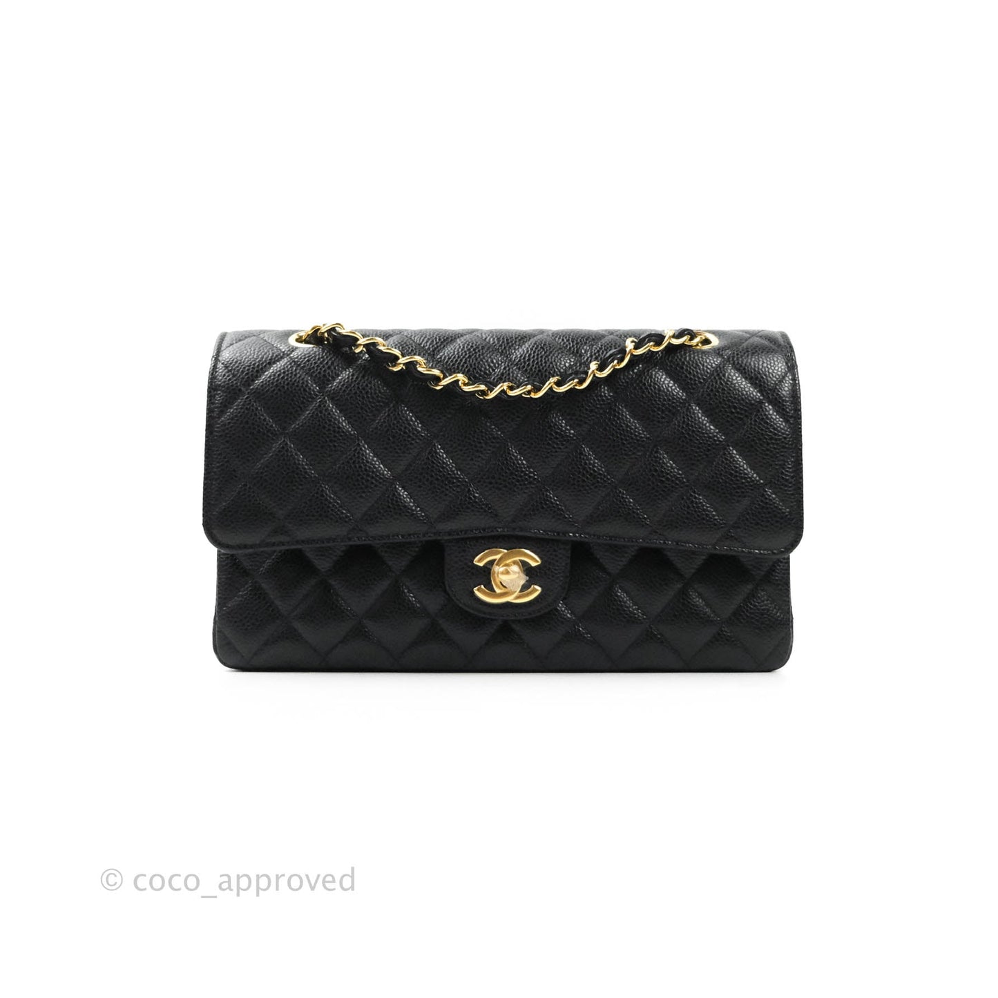 Chanel Classic M/L Medium Double Flap Bag Black Caviar Gold Hardware