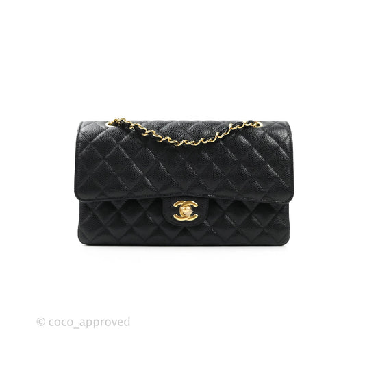 Chanel Classic M/L Medium Double Flap Bag Black Caviar Gold Hardware