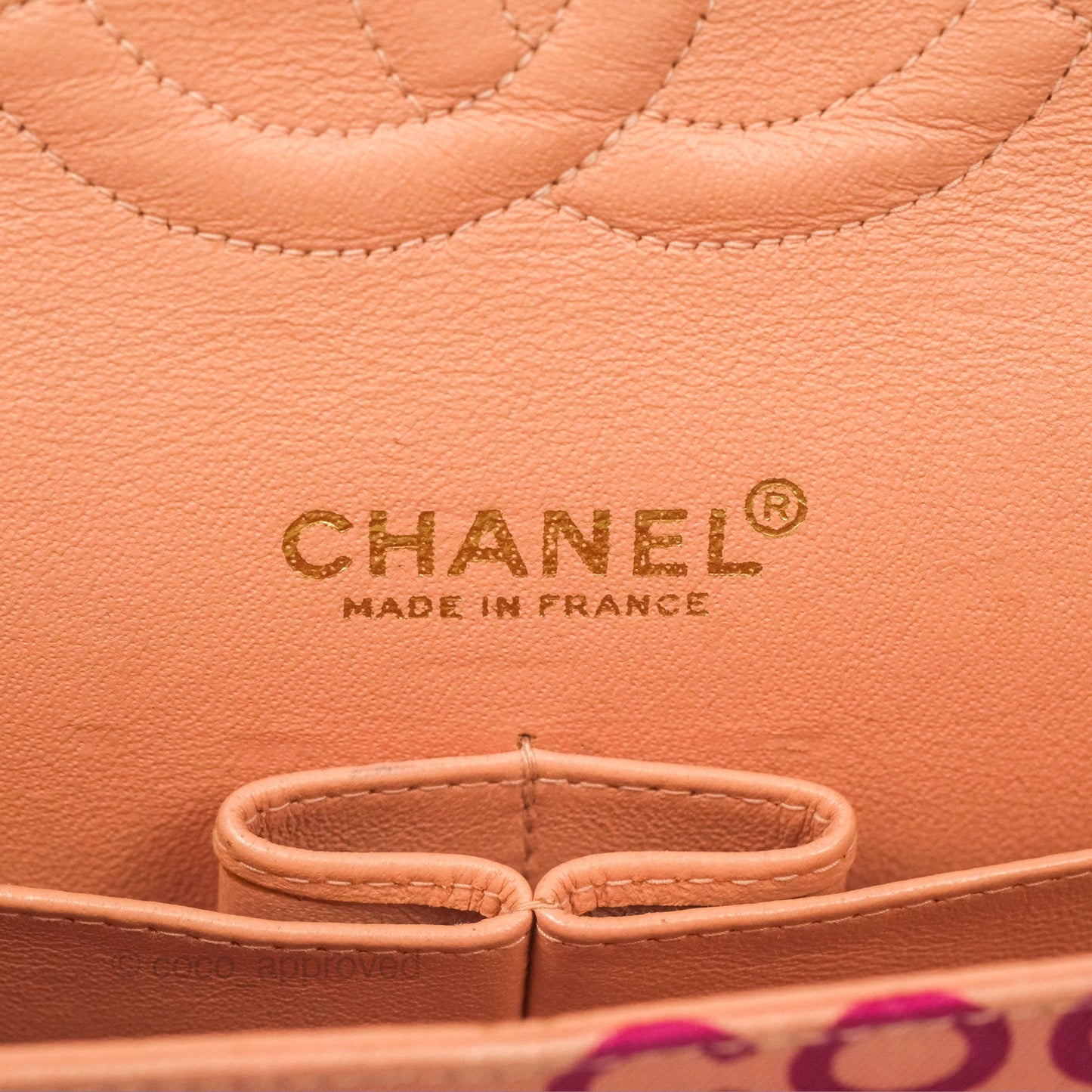 Chanel Coco Logo Medium Classic Flap Quilted Coral Pink Canvas Gold Hardware