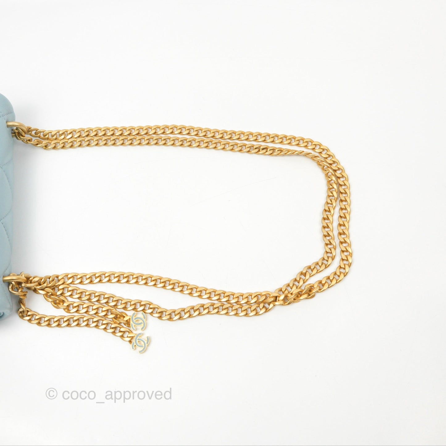 Chanel Quilted Enamel Pending CC Mini Square Flap Baby Blue Lambskin 22P