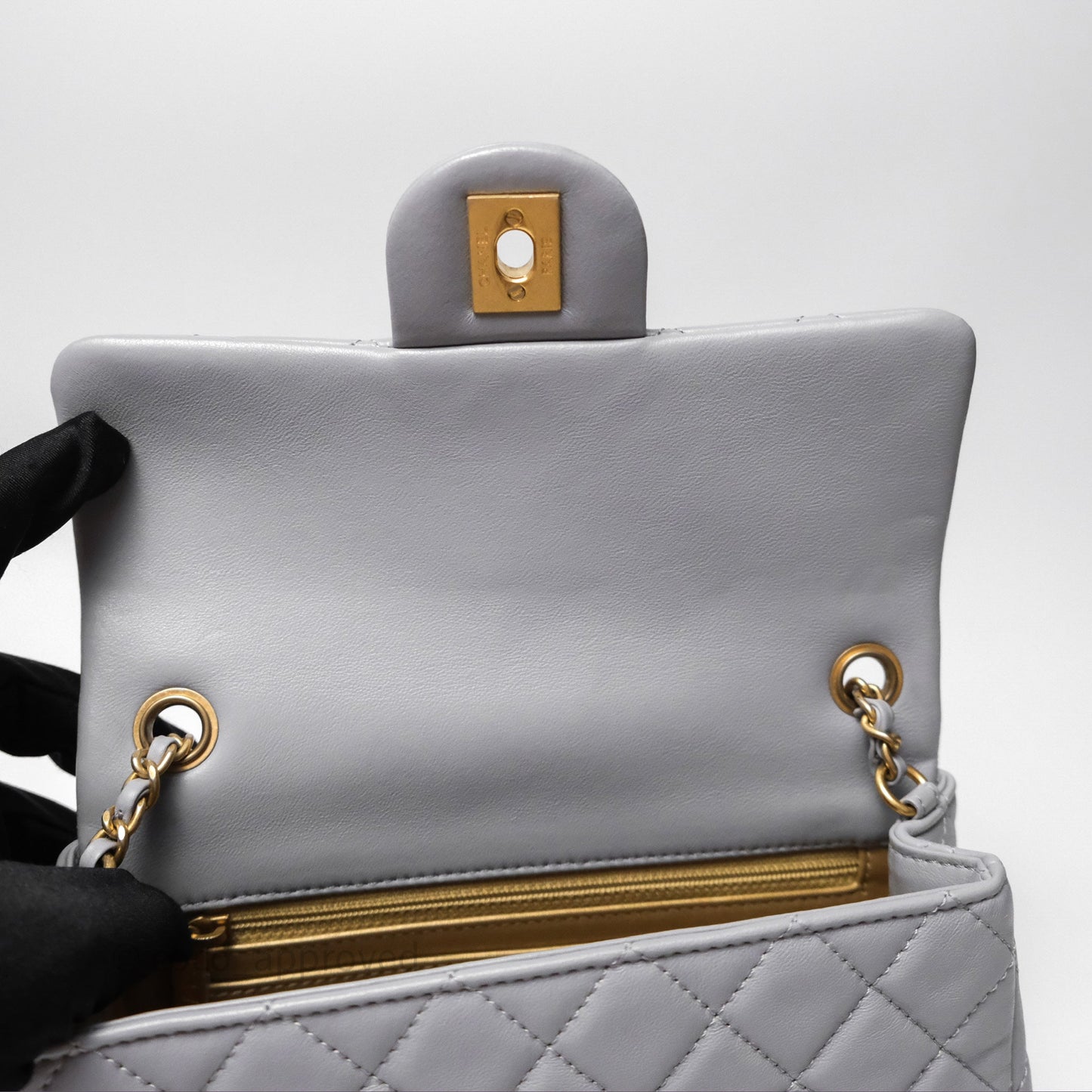 Chanel Pearl Crush Mini Rectangular Quilted Grey Lambskin Aged Gold Hardware