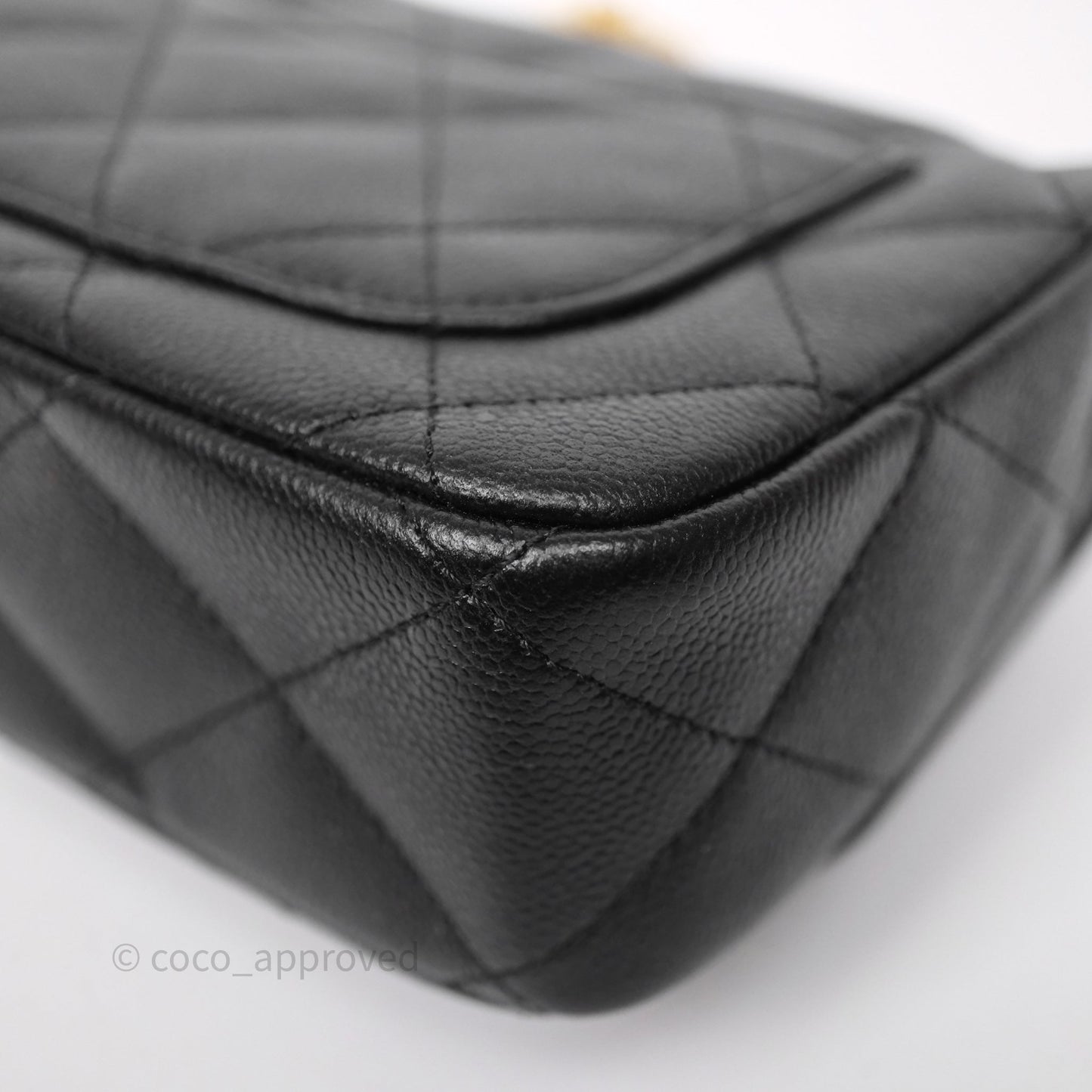 Chanel Mini Flap Bag Heart Adjustable Chain Black Caviar Aged Gold Hardware
