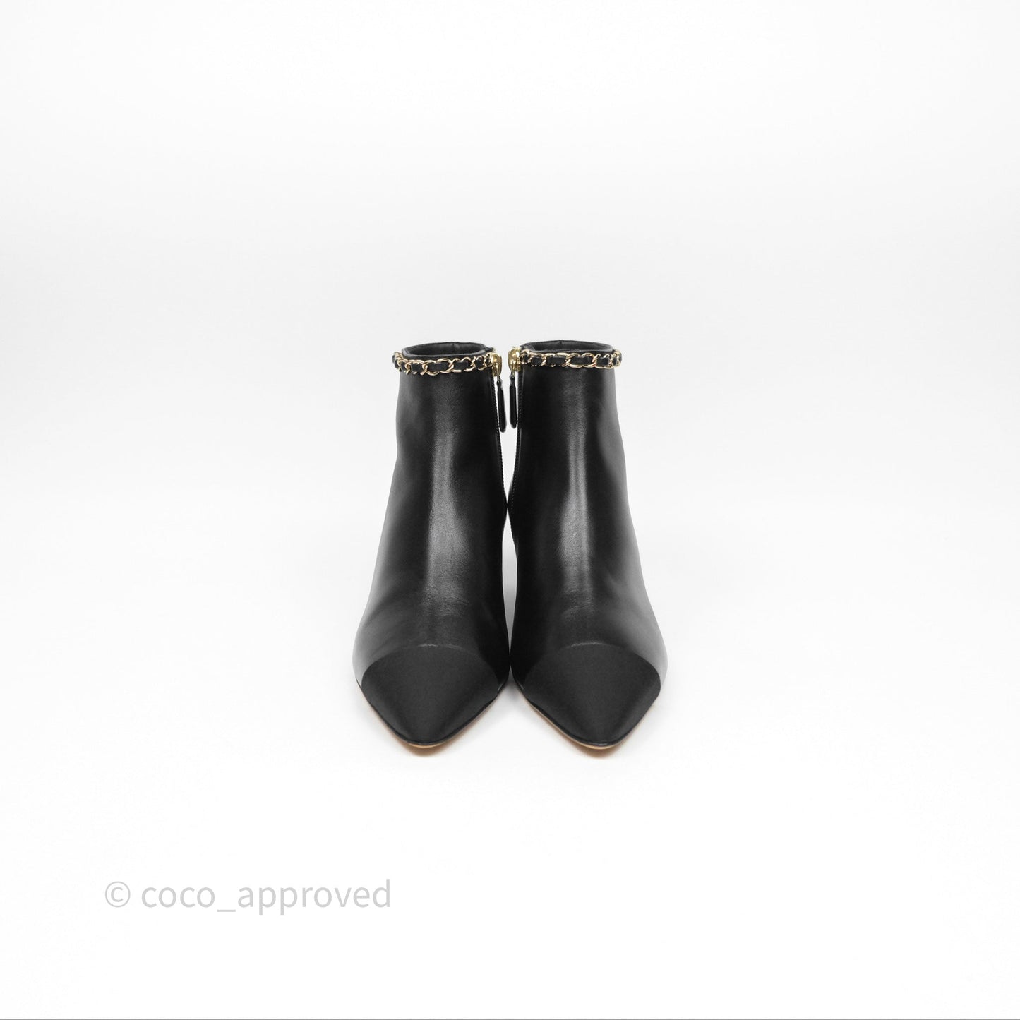 Chanel Cap Toe Chain Ankle Boots Lambskin Size 36.5