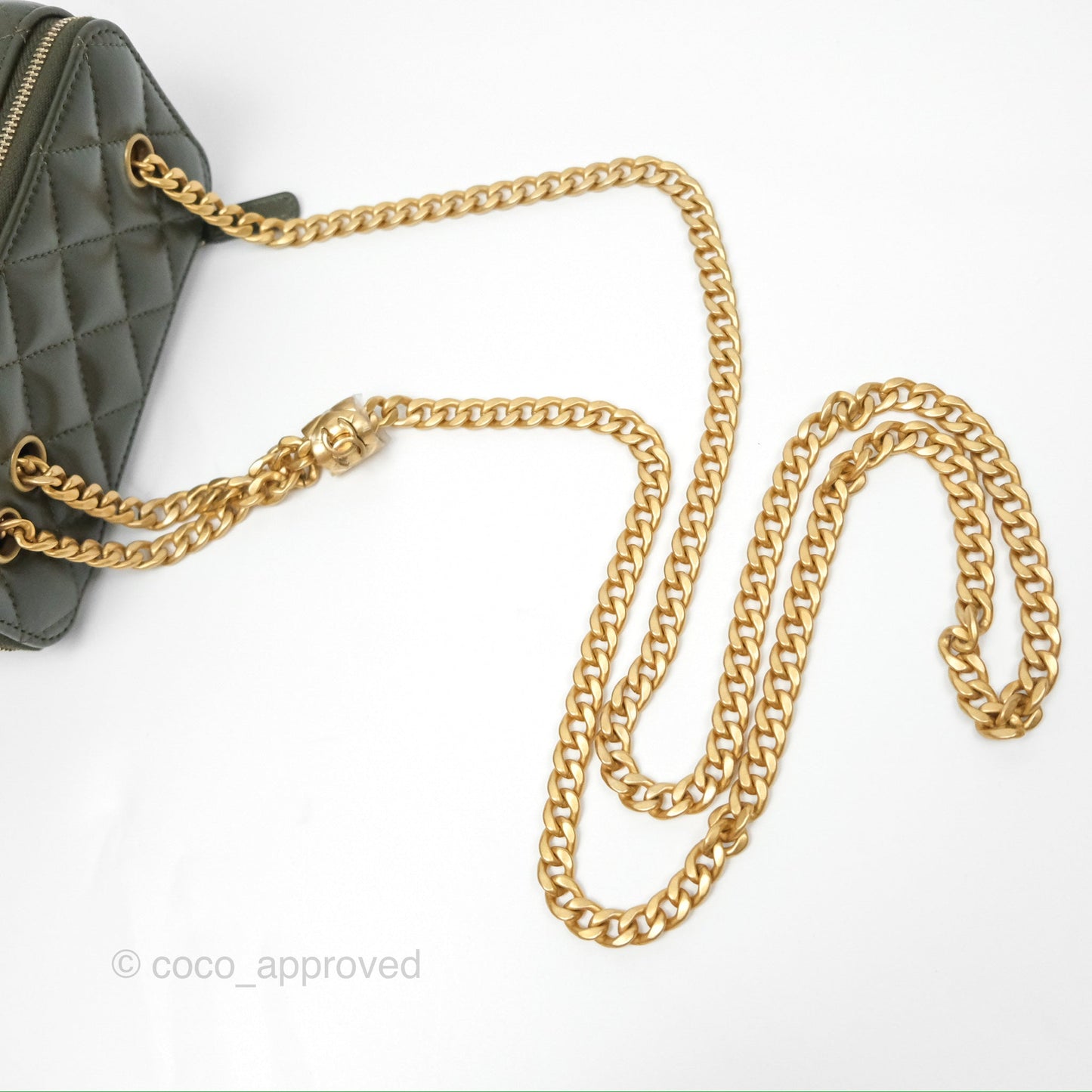 Chanel All Slide Vanity with Adjustable Chain Dark Olive Green Lambskin Aged Gold Hardware