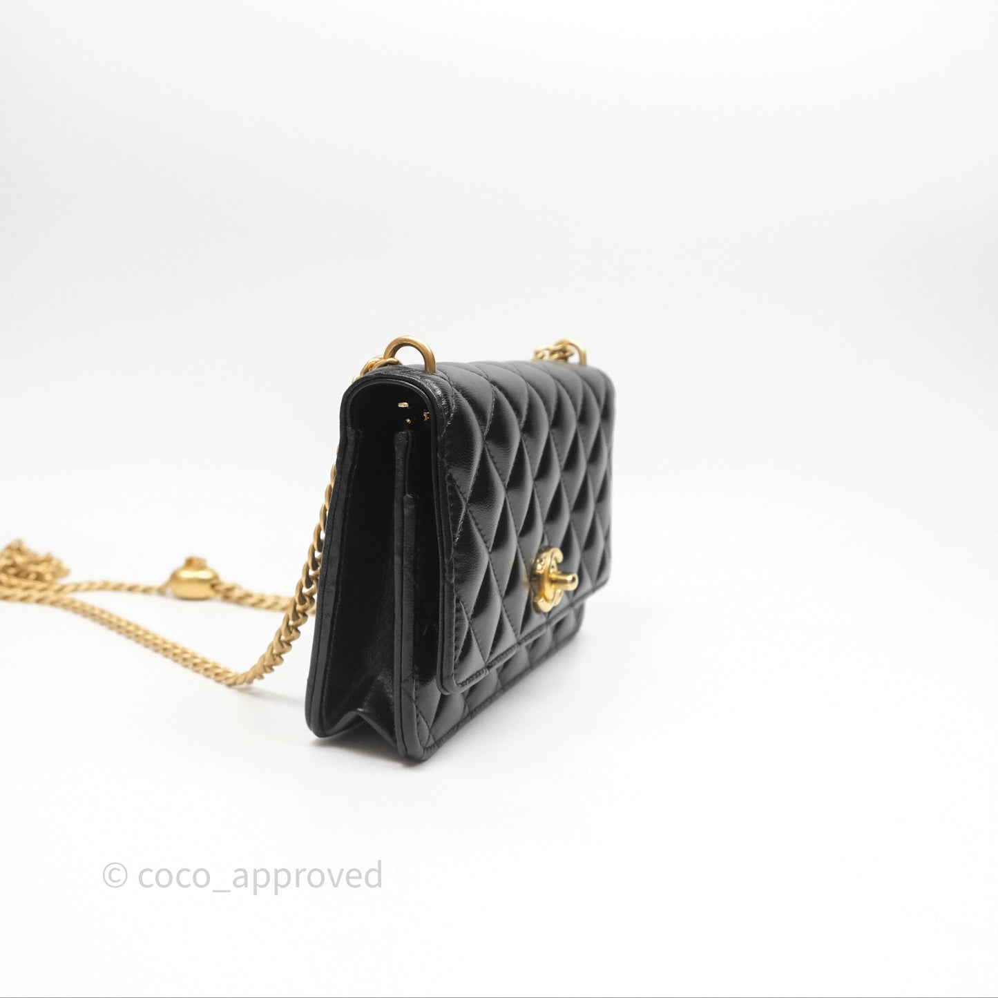 Chanel Heart Adjustable Chain WOC Black Lambskin Aged Gold Hardware 25C