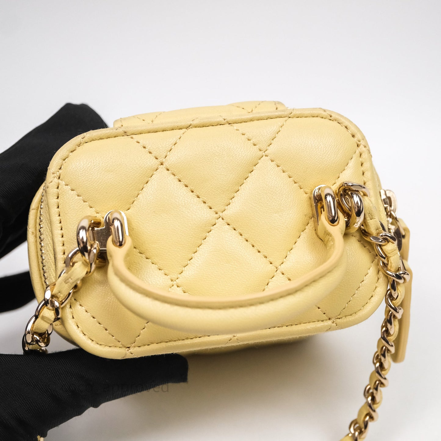 Chanel Mini Top Handle Vanity With Chain Yellow Lambskin Gold Hardware