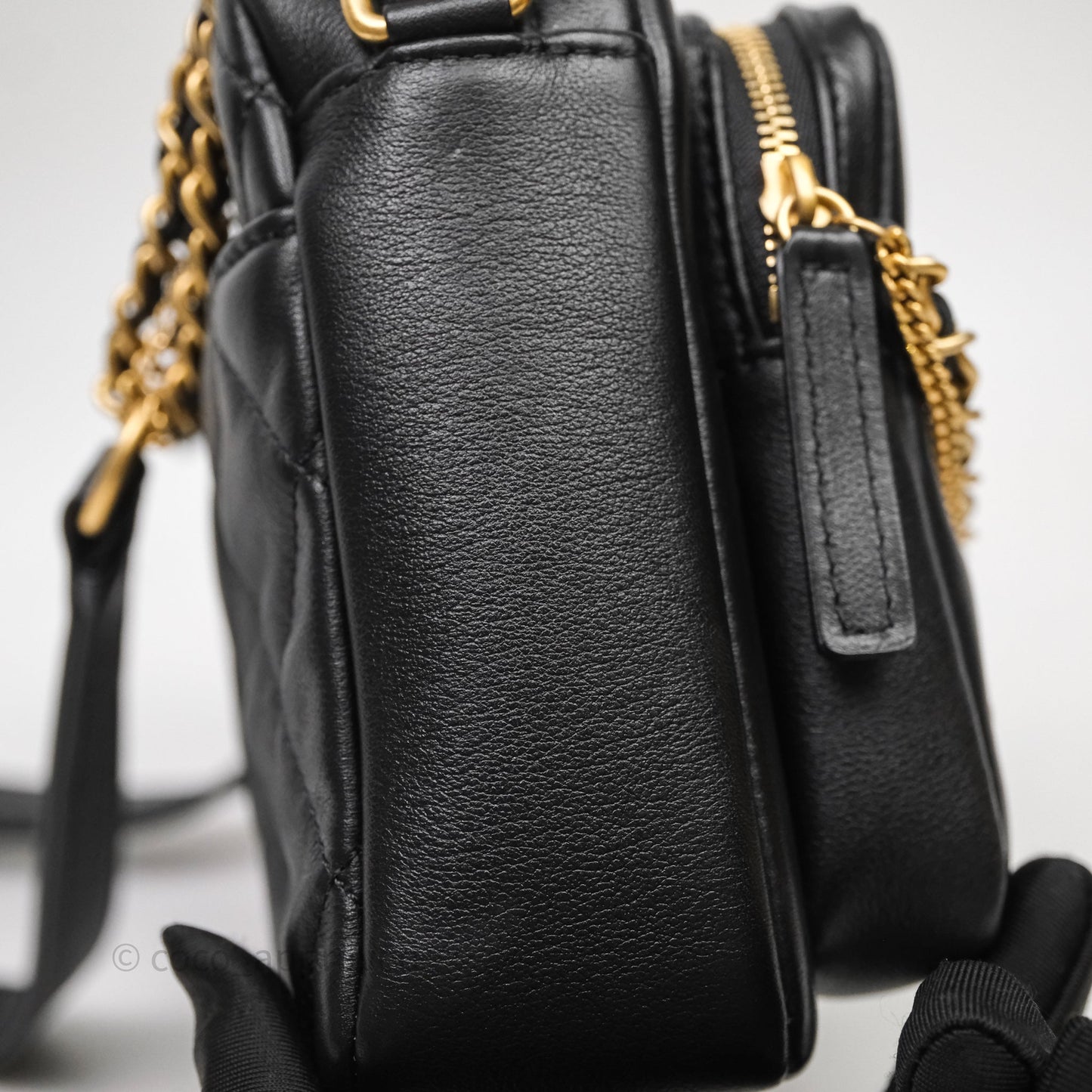 Chanel Small Camera Case Quilted Black Calfskin Aged Gold Hardware 22C