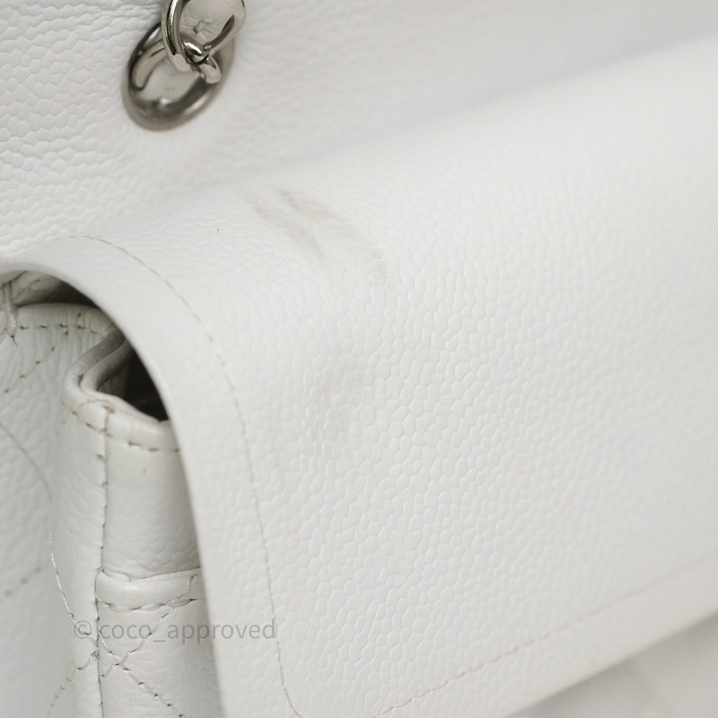Chanel M/L Medium Classic Flap Quilted White Caviar Silver Hardware