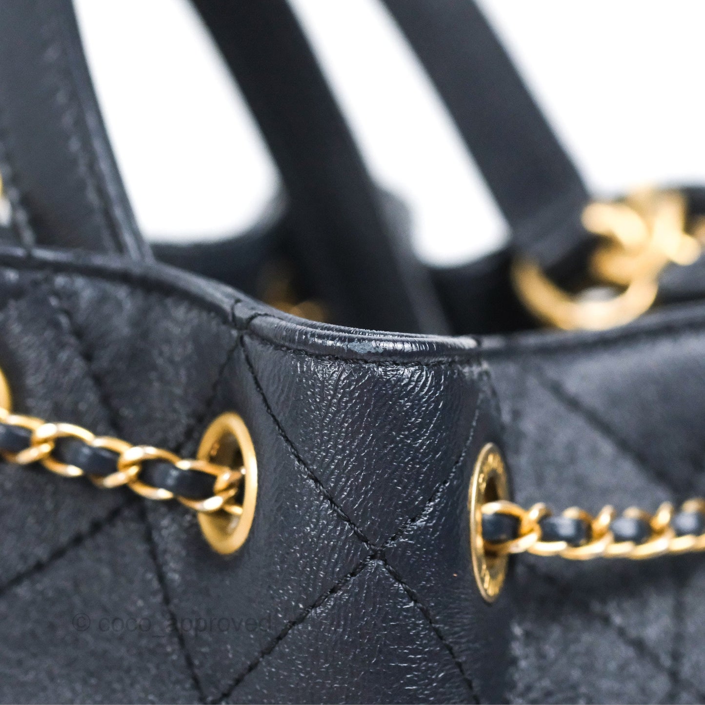 Chanel Quilted Top Handle Drawstring Bucket Bag Iridescent Navy Calfskin Aged Gold Hardware