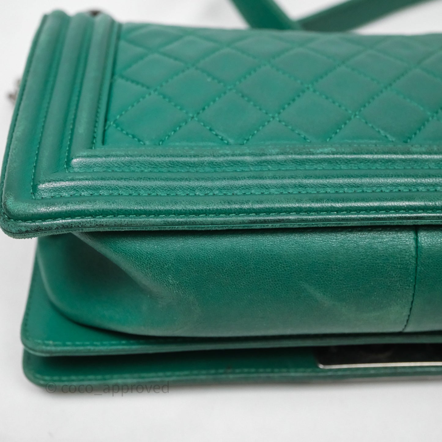 Chanel Medium Boy Quilted Green Lambskin Ruthenium Hardware